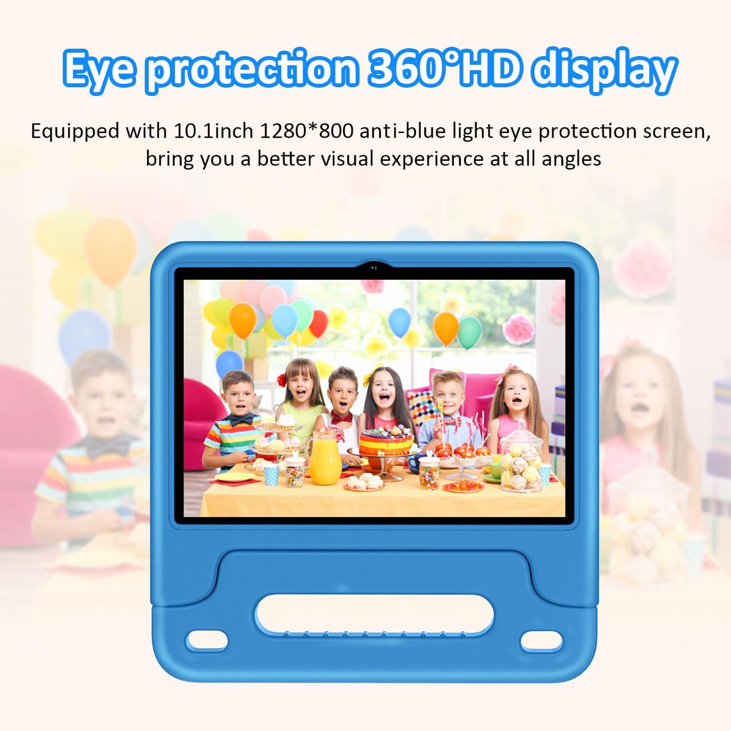 WXUNJA Kids Tablet, Android 14 Tablet for Kids 10.1 inch, 2024 Toddler Tablet Octa-Core 64GB 1TB Expandable,Children's Tablet with Case, Support Parental Control/Dual Camera/Dual Band WiFi - Blue