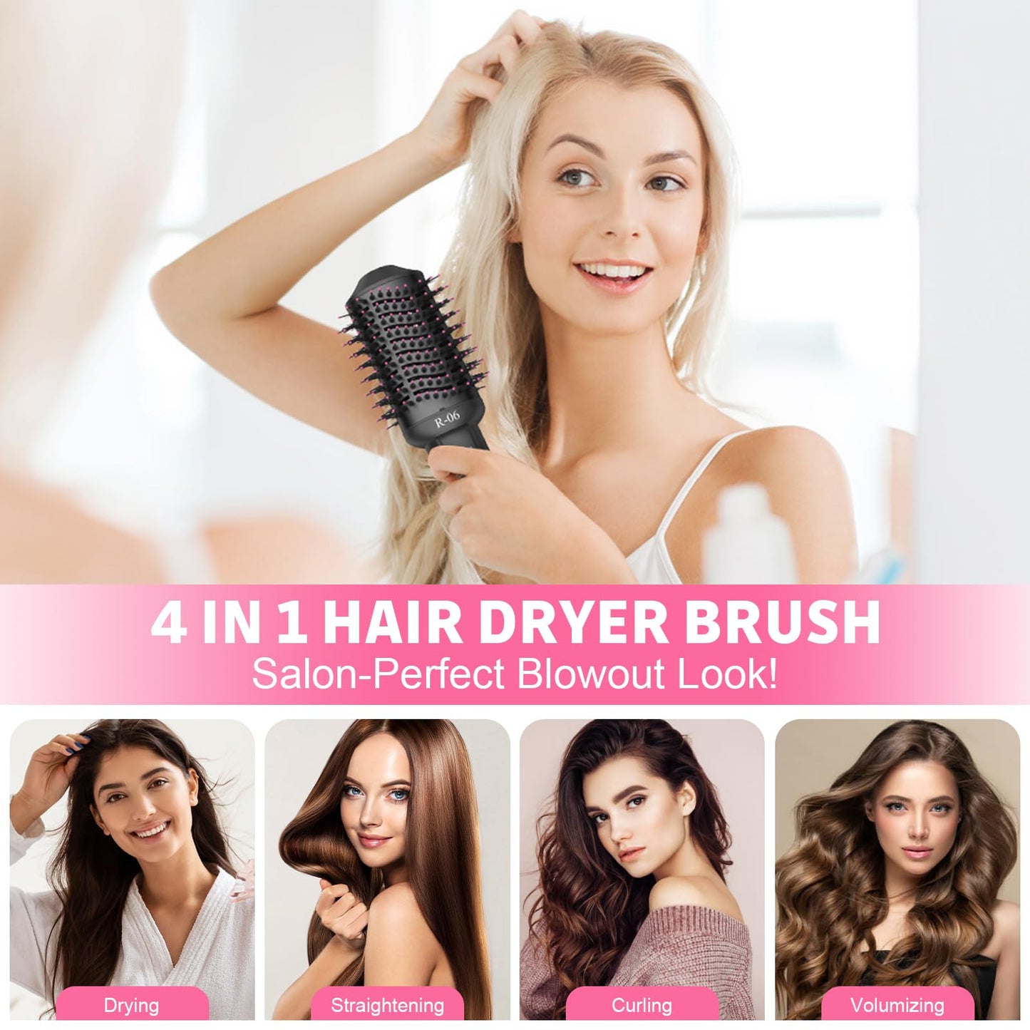 4-in-1 Hair Dryer Brush - Blow Dryer and Styler in One, Hot Air Brush with Oval Barrel for Volumizing, Suitable for All Hair Types