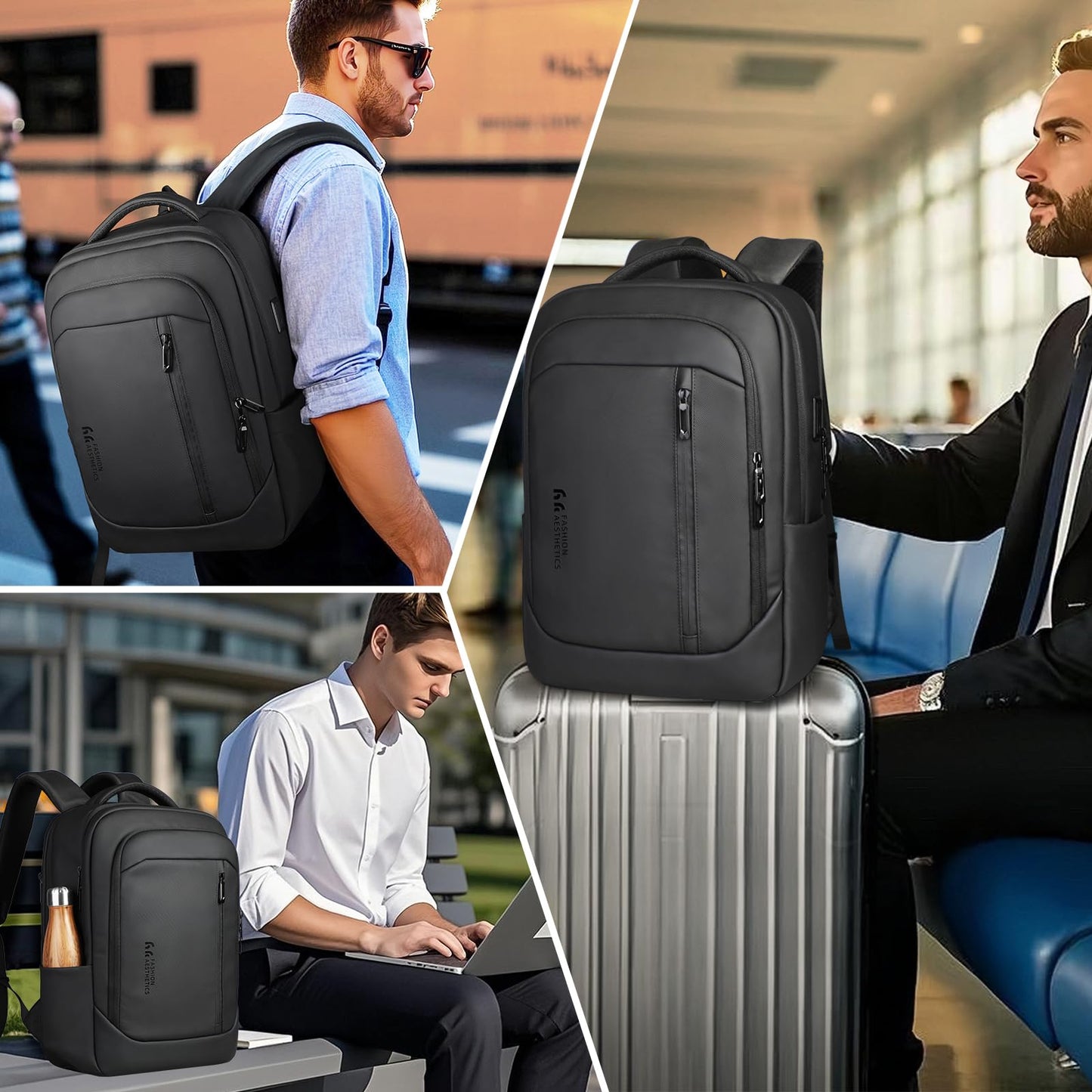 HEROIC KNIGHT 17-Inch Laptop Backpack for Men & Women, 25L Business Work Backpack with USB Charging Port, Water Resistant Computer Bag with Anti-Theft Pocket for Travel Office Daily– Black