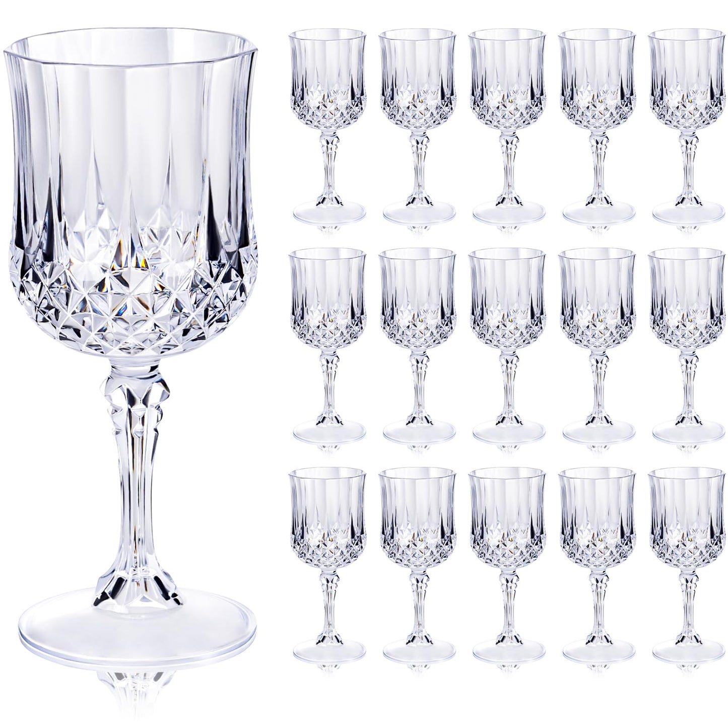 Ciaell 24PCS Plastic Wine Glasses - 7 Oz Plastic Goblets for Party - Clear Vintage Drinking Glasses - Disposable Water Goblets Set for Wedding, Bar, Wine, Beer, Juice, Cocktail, Whiskey