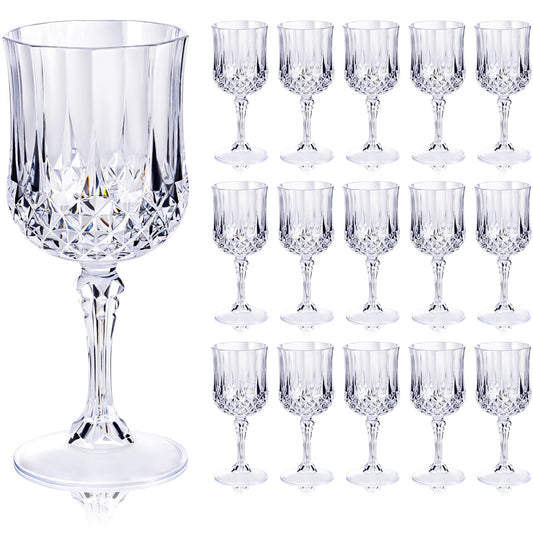 Ciaell 24PCS Plastic Wine Glasses - 7 Oz Plastic Goblets for Party - Clear Vintage Drinking Glasses - Disposable Water Goblets Set for Wedding, Bar, Wine, Beer, Juice, Cocktail, Whiskey