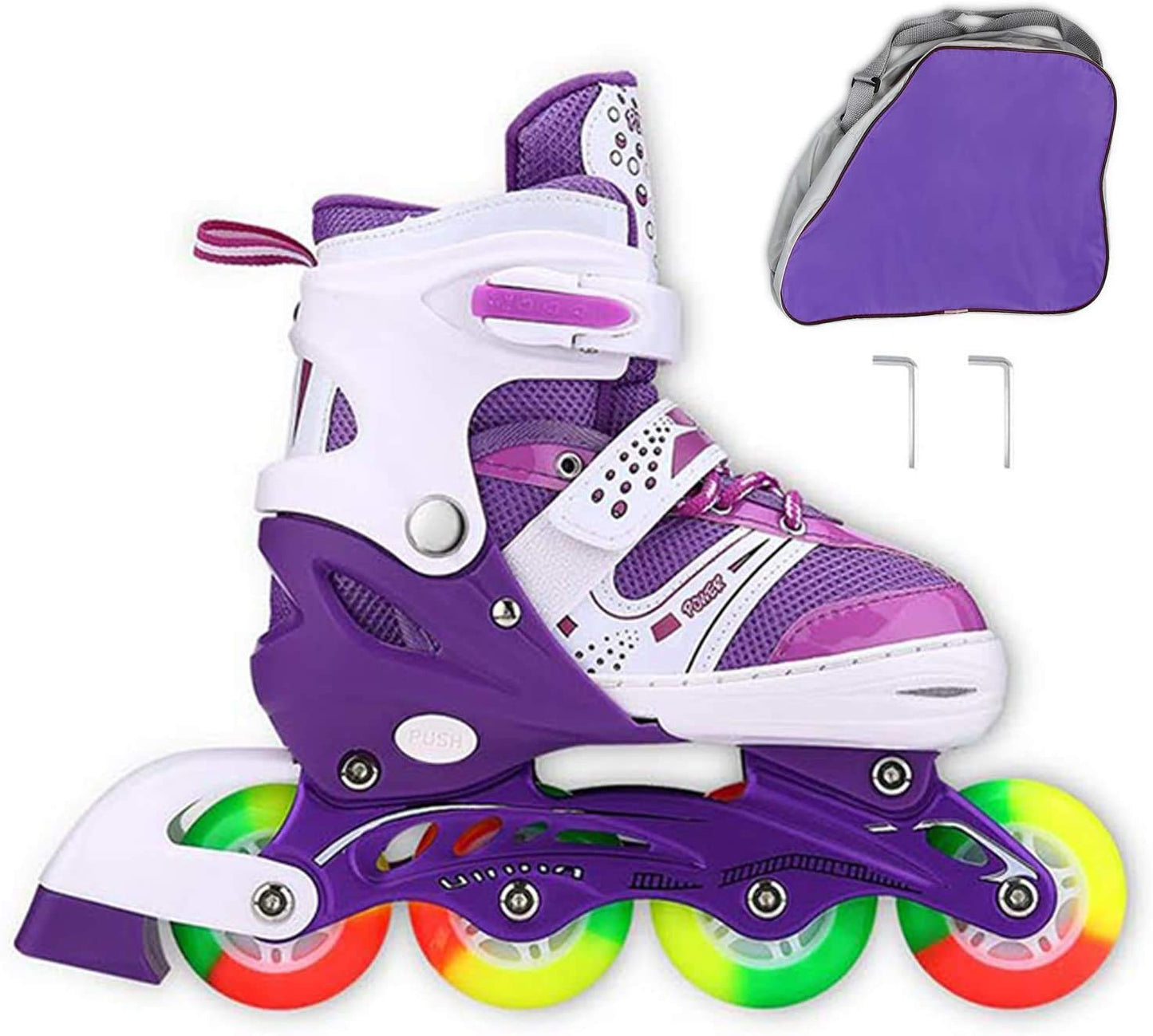 Kids Adjustable Flashing Inline Skates for Boys, Girls and Adults with Full Light Up Wheels, Outdoor Roller Skates for Kids Beginner Ages 6-8-12-14, Men and Women