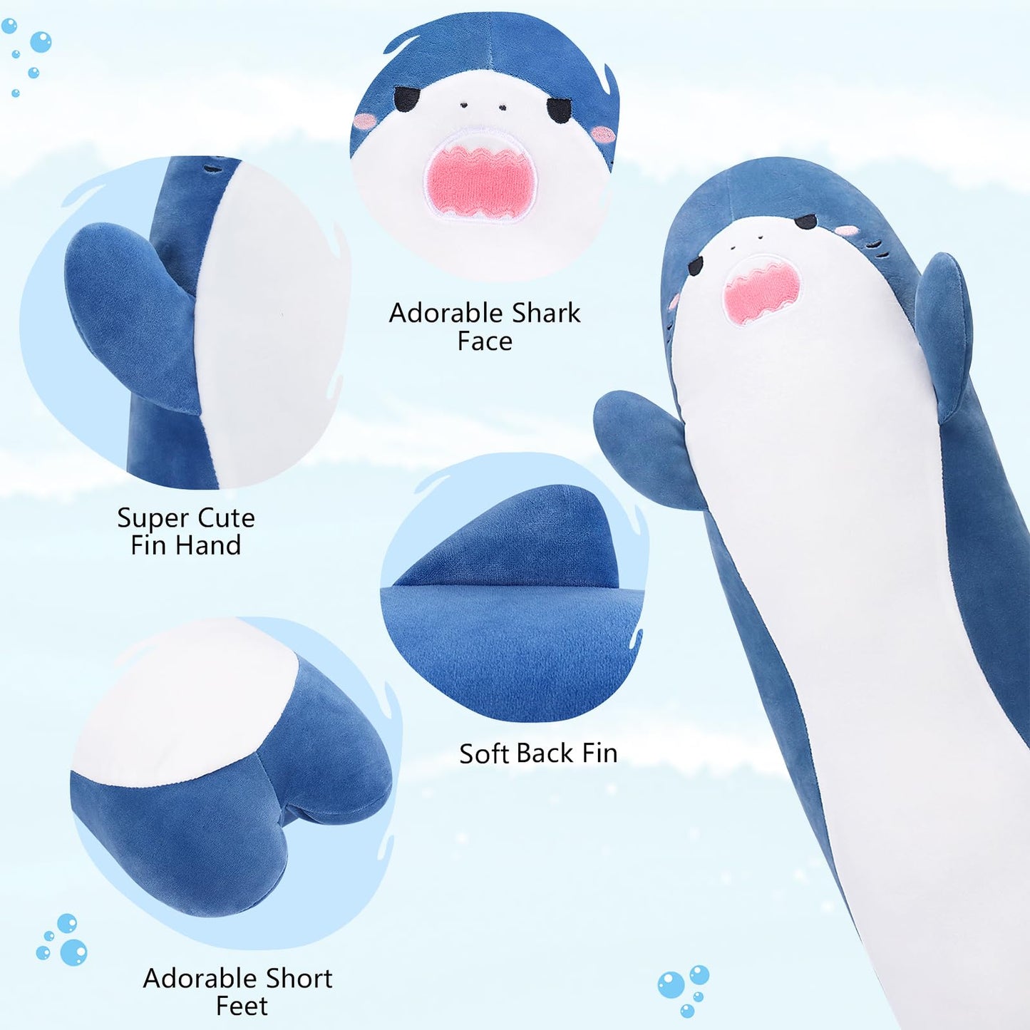 Sprinqdawin Large Shark Plush,33.5" Cute Plushies Long Shark Stuffed Animal,Shark Plush Toys,Cuddly Sleeping Hugging Pillow, Soft Giant Body Pillow,Shark Plushy Gift for Kids Adults Birthday