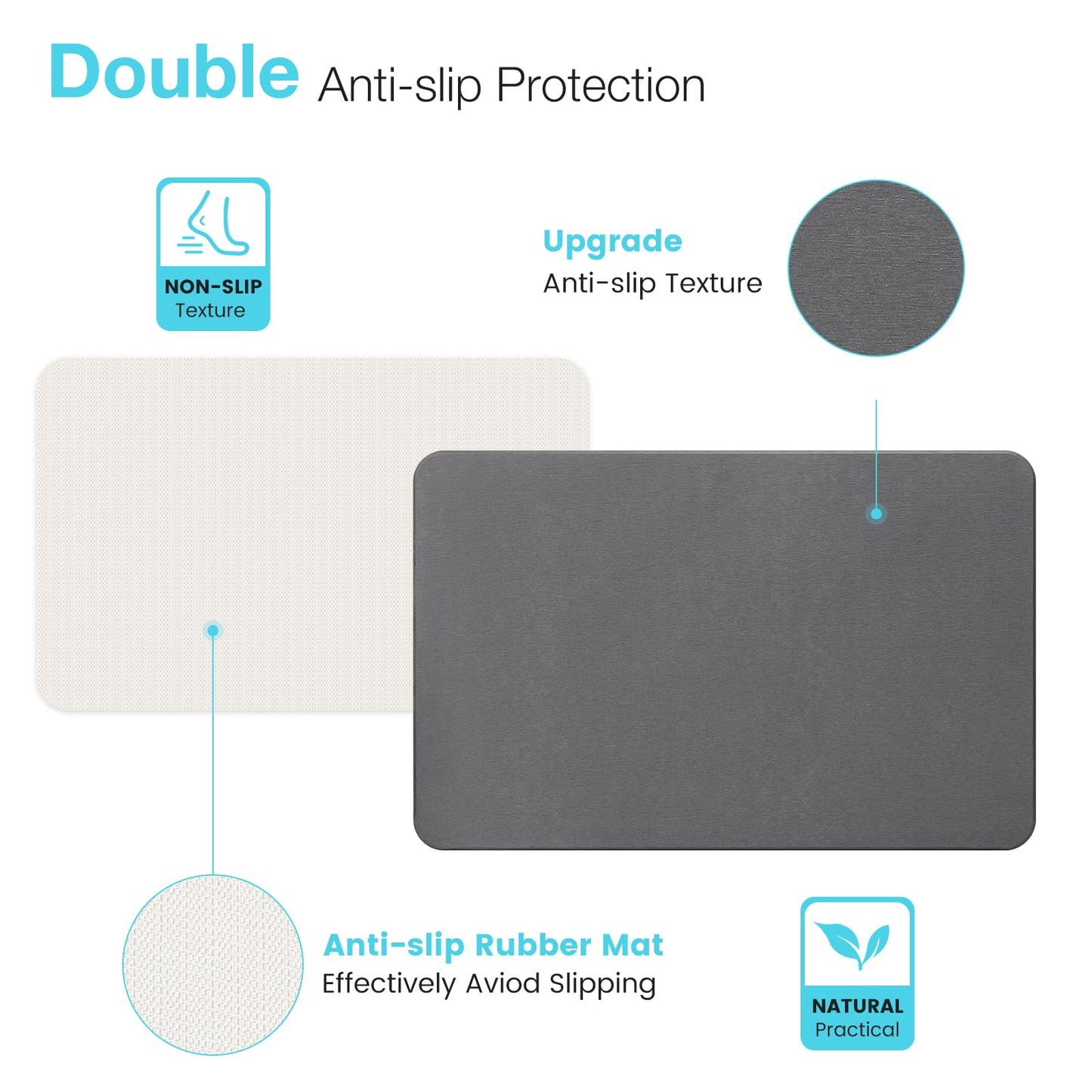 Greenturf Large Diatomite Stone Bath Mat, Premium Non-Slip Natural Diatomaceous Earth Bathtub Fast Drying Mats for Bathroom Floor (30" x 17" Dark Grey)