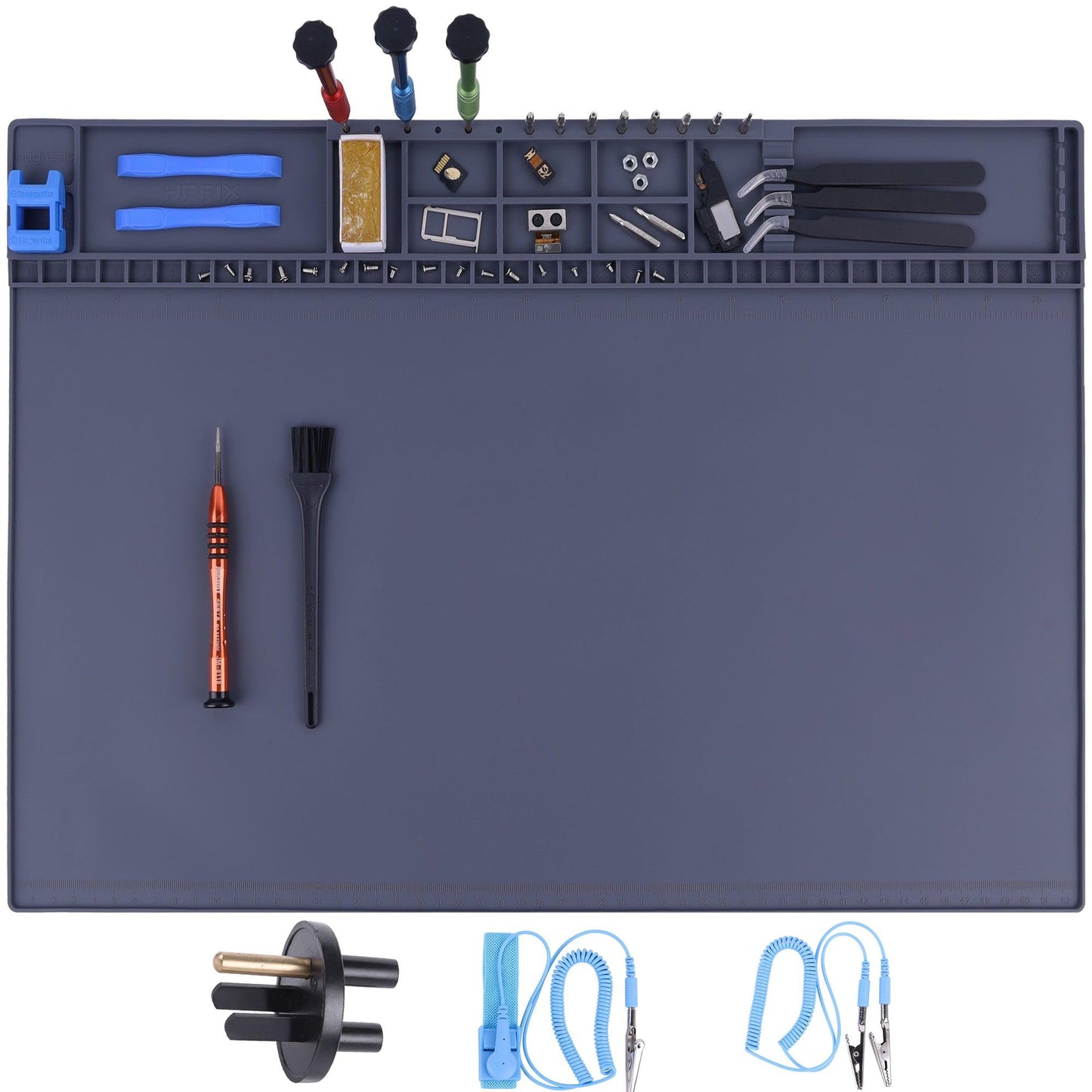 Premium Heat Resistant 932°F 20.7" x 13.4" Magnetic Anti-static Mat with Grounding Accessories, HPFIX ESD Safe Electronics Work Mat for Computer Cell Phone Laptop Repair