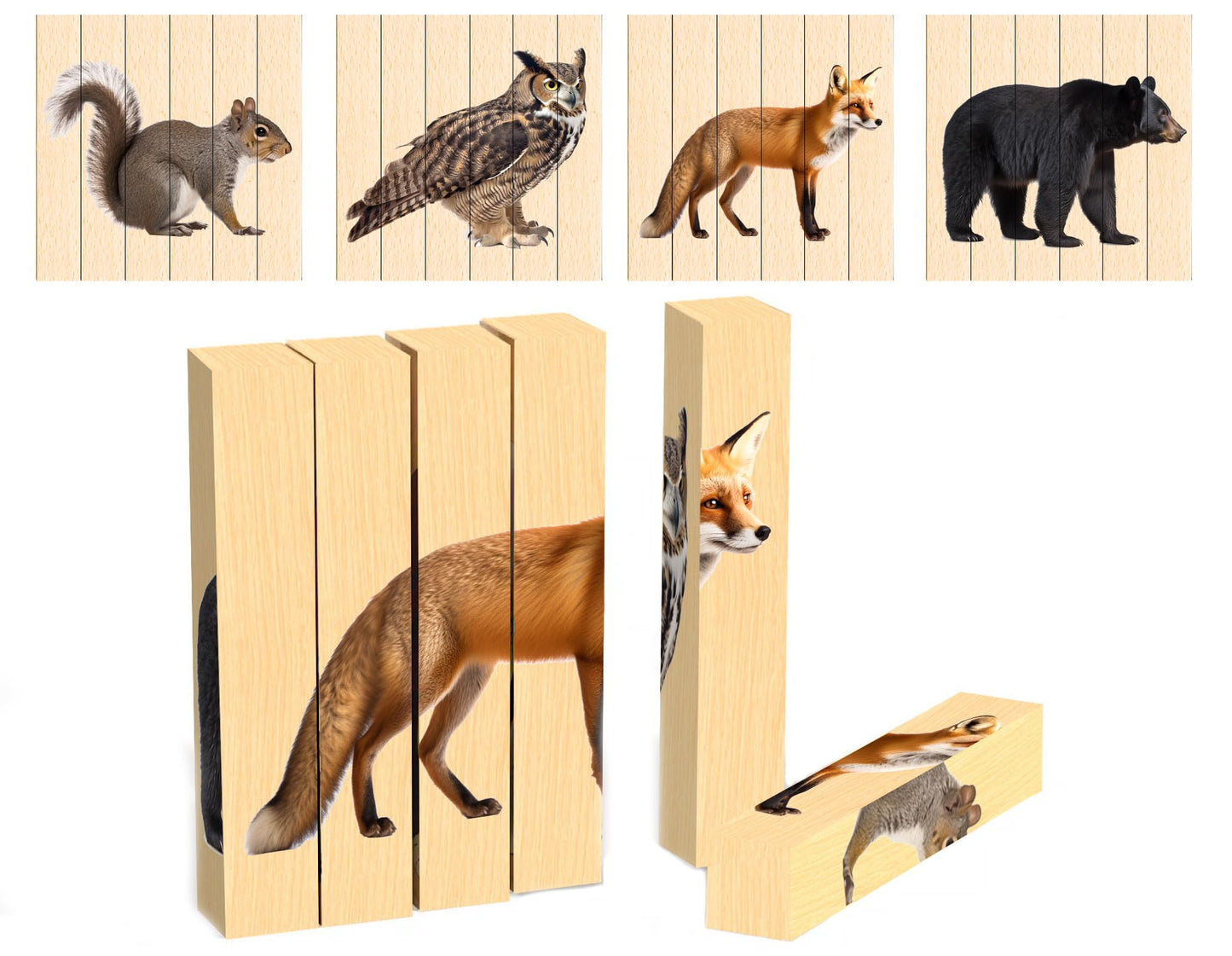 Wooden Animal Chunky Puzzles for Toddlers 2+ Years - Montessori 4 in 1 Creature Block Puzzle Toy (Safari)
