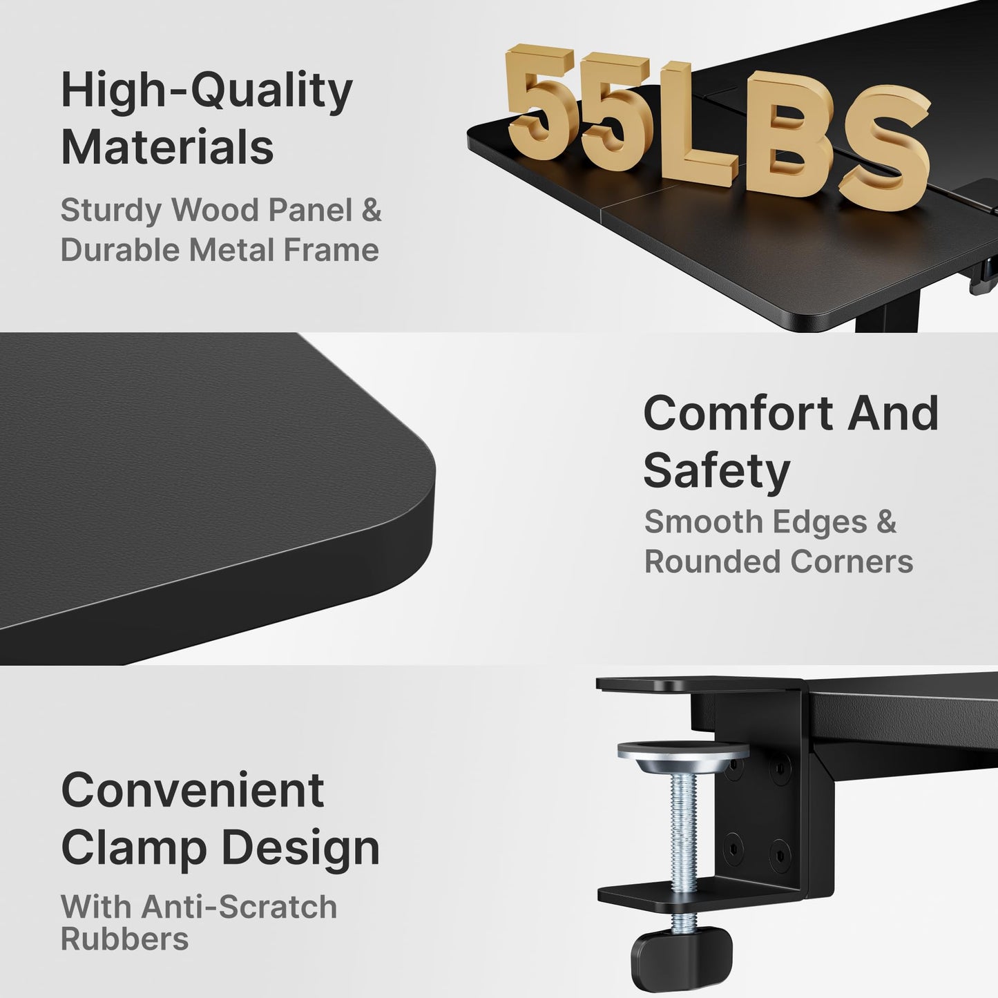 PEGZONE Desk Extender Tray, 24" x 12" Clamp On Desk Shelf, Desk Extension with Storage Drawer, Table Desk Arm Rest, Clamp On Keyboard Tray for Office and Home, Workstation Organizer, Medium, Black