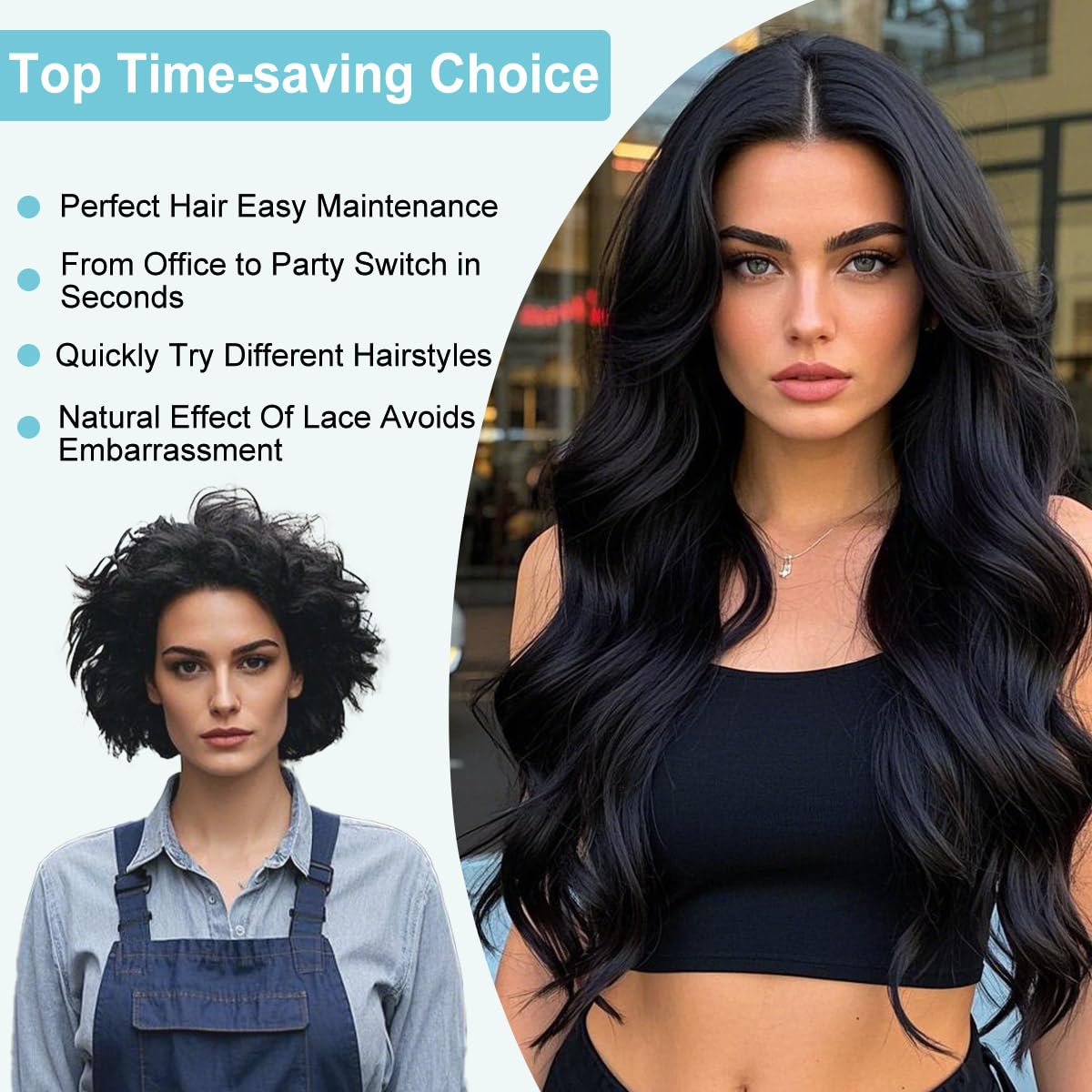 Amarlis 13x6 Synthetic Lace Front Wig - Glueless Ready to Wear Hd Lace Body Wave Black Wigs for Black Women, Pre-Plucked Baby Hair Heat-Resistant 26In Natural Black Wig for Daily Party