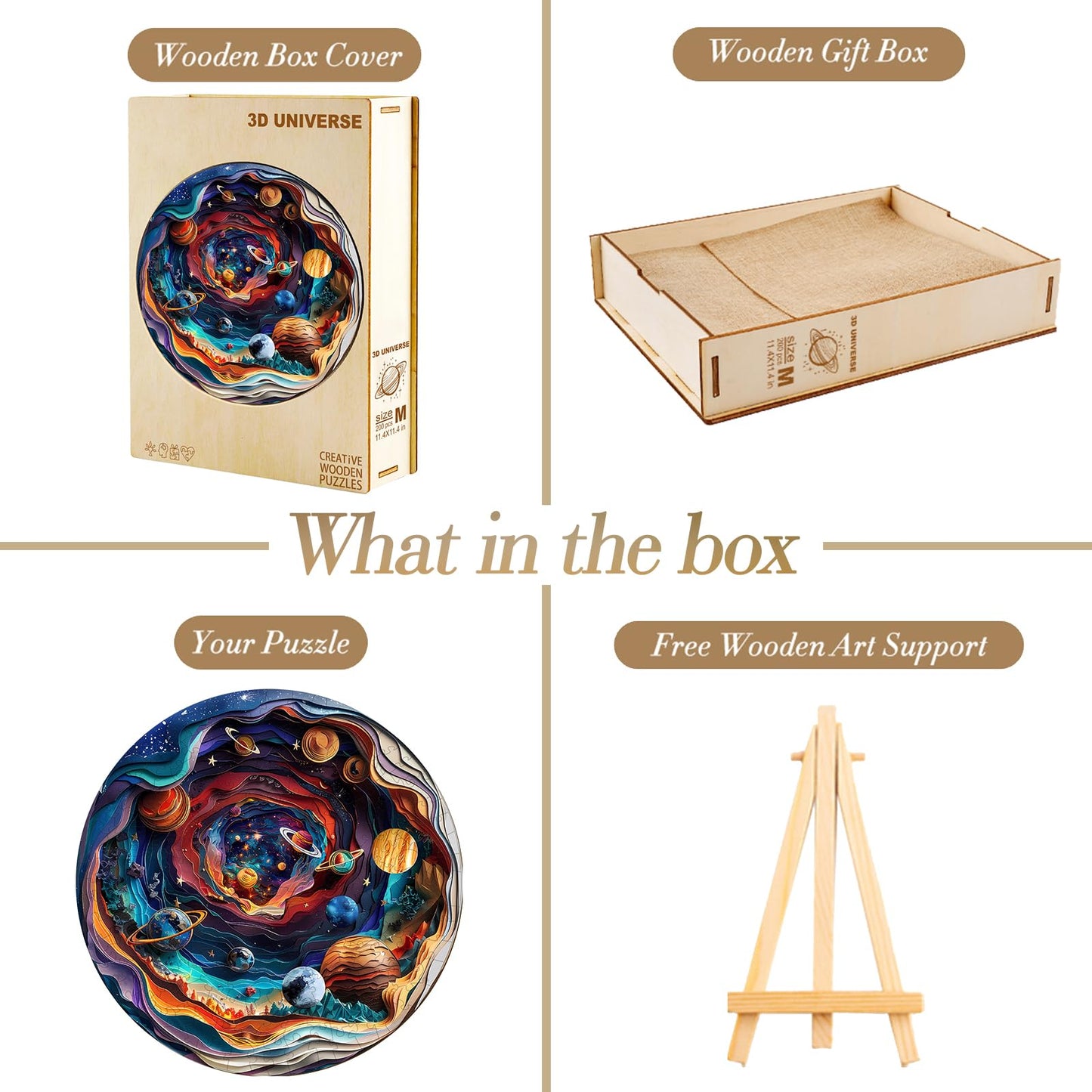 Wooden Puzzle for Adults-Wooden Puzzle Unique Shape Advanced 3D Universe Wooden Jigsaw Puzzle for Adults and Kids,Best Gift,Wood Puzzles,Challenge Wooden Jigsaw Puzzle (L-13.4 * 13.4in-300pcs)