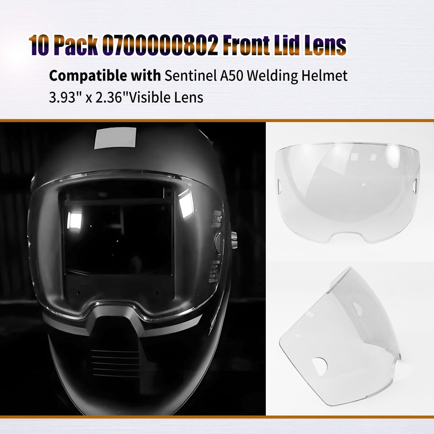 10 Pack 0700000802 Clear Front Cover Lens Compatible with Sentinel A50 Welding Helmet,3.93" x 2.36" Viewing Lens,A50 welding face mask lens Replacement parts