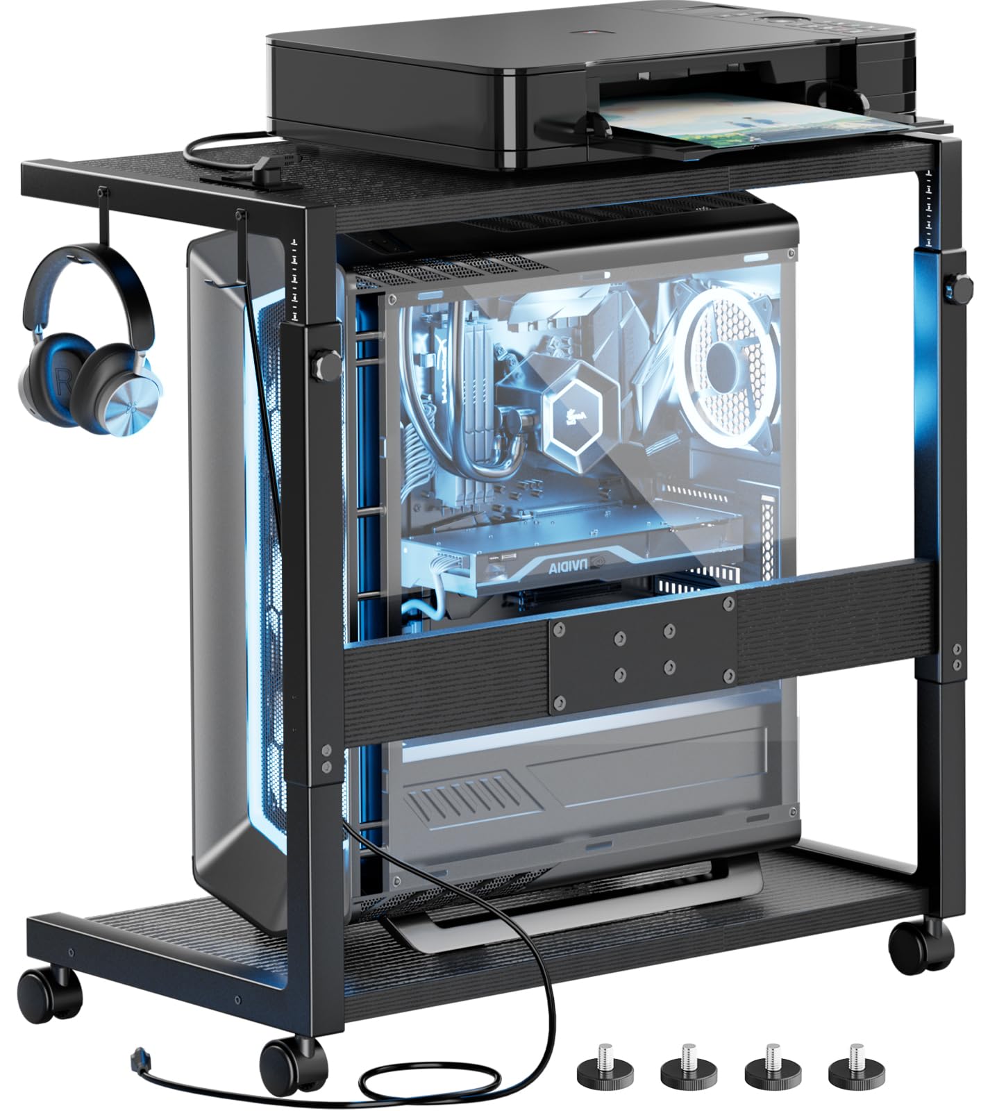 JANE EYRE Adjustable Gaming Computer Tower Stand: 15-Level Height
