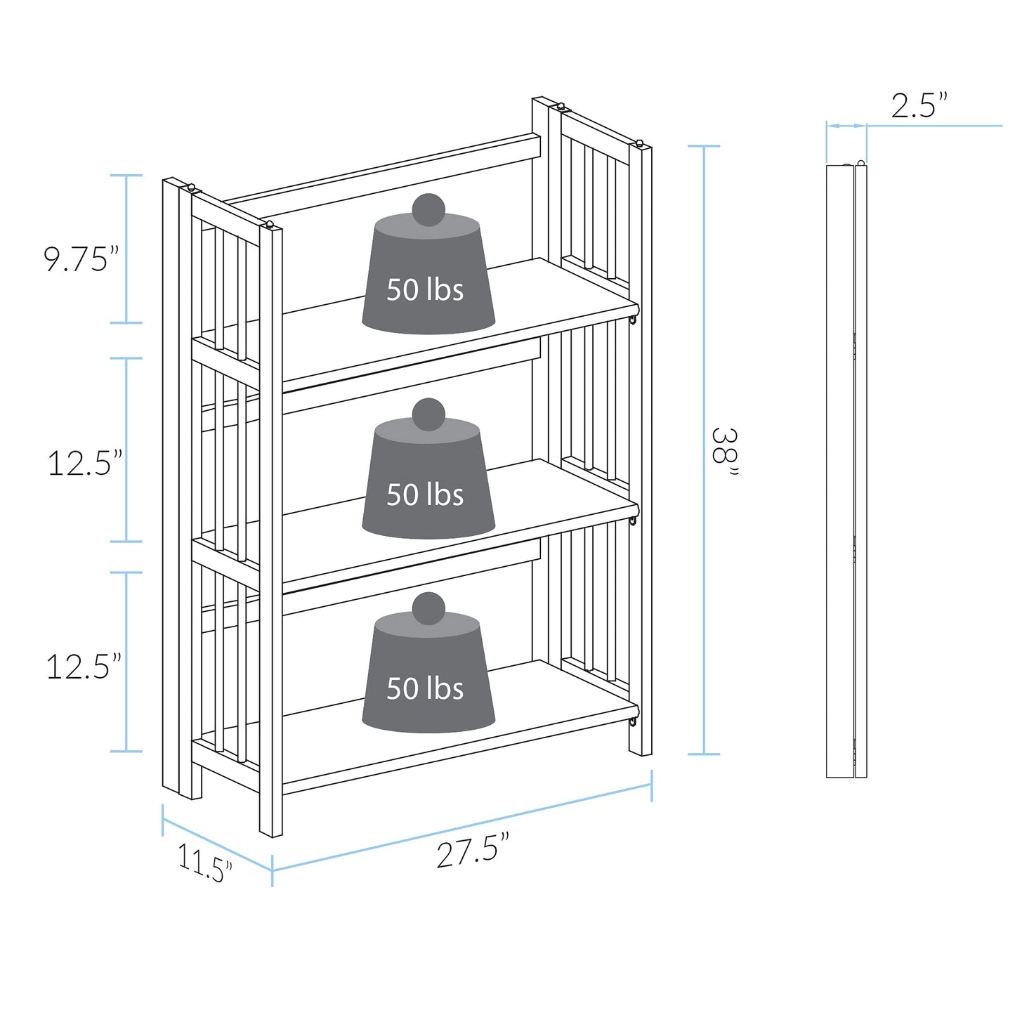 Casual Home 3 Shelf Folding Stackable Bookcase, 27.5" Wide, Espresso
