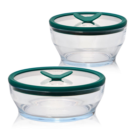 Anyday 4-Piece Medium Glass Food Storage with Glass Lids | Plastic-Free Meal Prep & Microwave Cookware | Stackable Airtight Storage Container with Vented Lid for Microwave-Safe Reheating