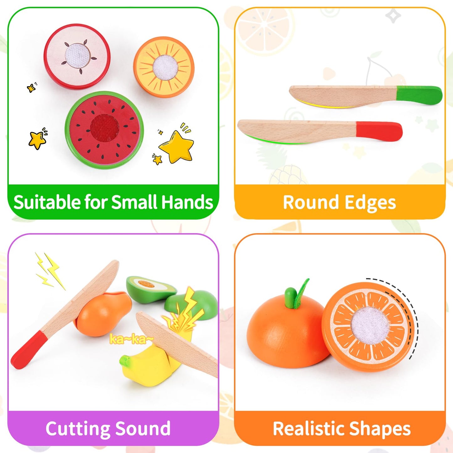 ATOYUS Wooden Play Food Set Toys for Toddlers 1-3, Kids Toy Play Kitchen Accessories, Cutting Fruits Pretend Food with Storage Boxes, Christmas Birthday Gifts for 1 2 3 Year Old Baby Boys Girls