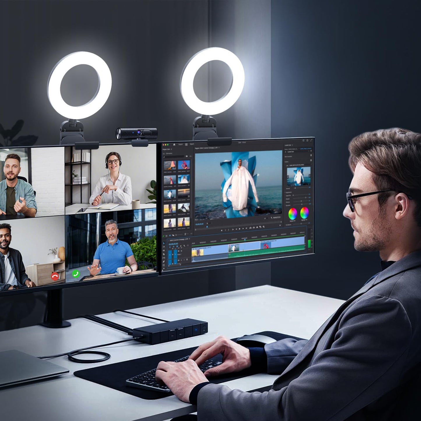2Packs-Ring Light for Computer Laptop,Video Conference Lighting kit for Zoom Meetings,5" Small Led Selfie Light Portable Ring Light with Stand,Cell Phone Holder Desktop Ring Light for Skype Call Black
