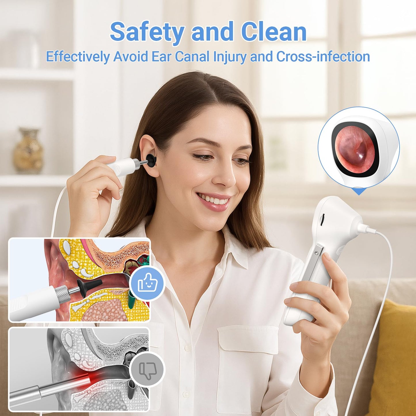 ScopeAround Otoscope with Light, 720P HD Ear Cleaning Camera & 6 LED Lights Ear Scope, 1.45" IPS Display Digital Otoscope, Ear Scope with Extention Cable, Smart Ear Camera, Ready to Use White