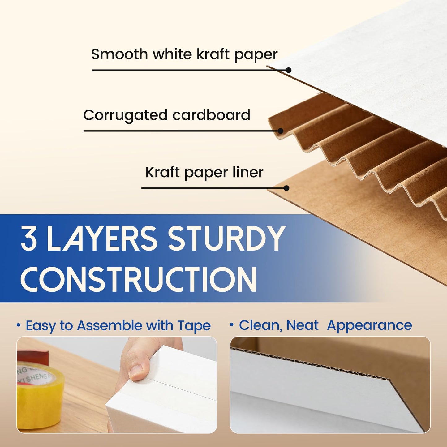 Mefleet 12x12x5" Shipping Boxes 25 Pack - Corrugated Cardboard Square Mailing Box Packaging for Small Business - White Mailer Packing Supplies