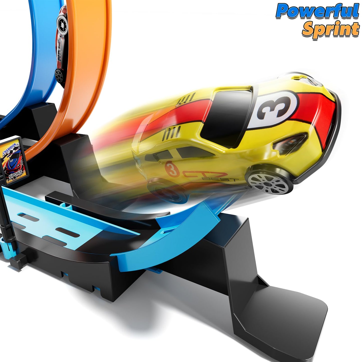 LILYBUDS Toy Car Track Set for Boys Kids Age 3-5 4-7 8-12, Long Race Tracks with 4 Action Loops and 4 High-Speed Slot Cars, 35+ Pieces of Race Track to Create Multiple Configurations