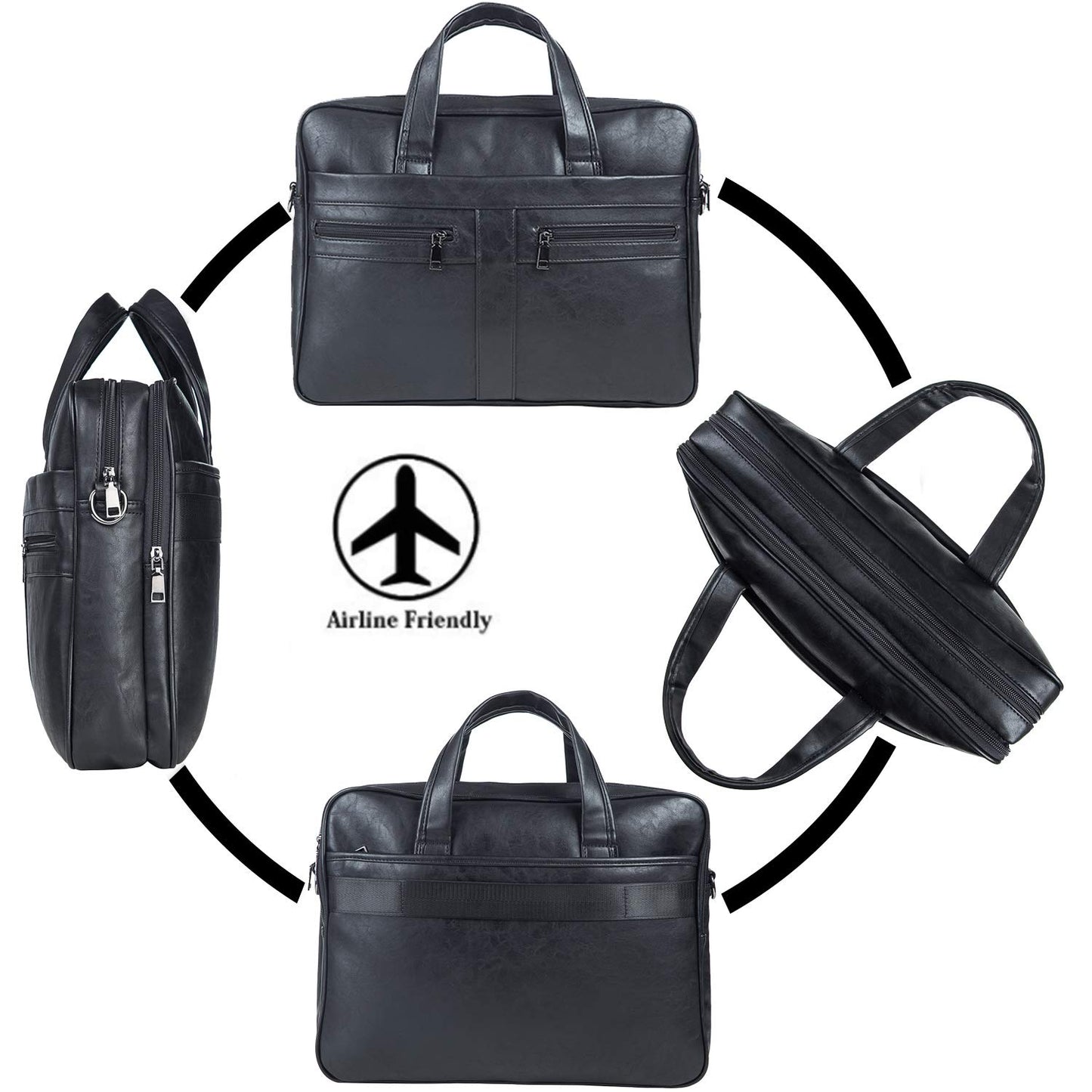 seyfocnia Men's Leather Messenger Bag, 17.3 Inches Laptop Briefcase Business Satchel Computer Handbag Shoulder Bag for Men-Black