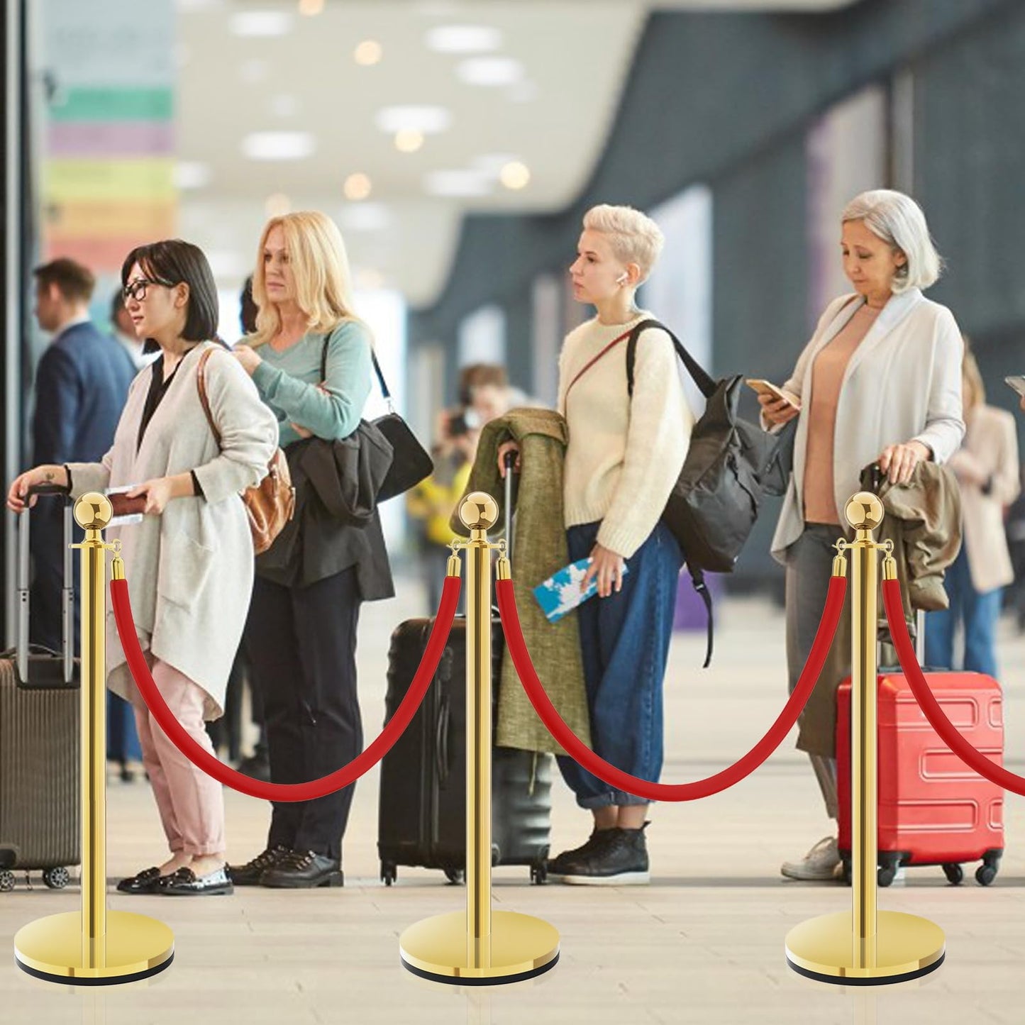 Gold Stanchions, Red Carpet Ropes and Poles, Stainless Steel Barriers for Party, Museums, Wedding, Easy Connect Assembly, 2PCS