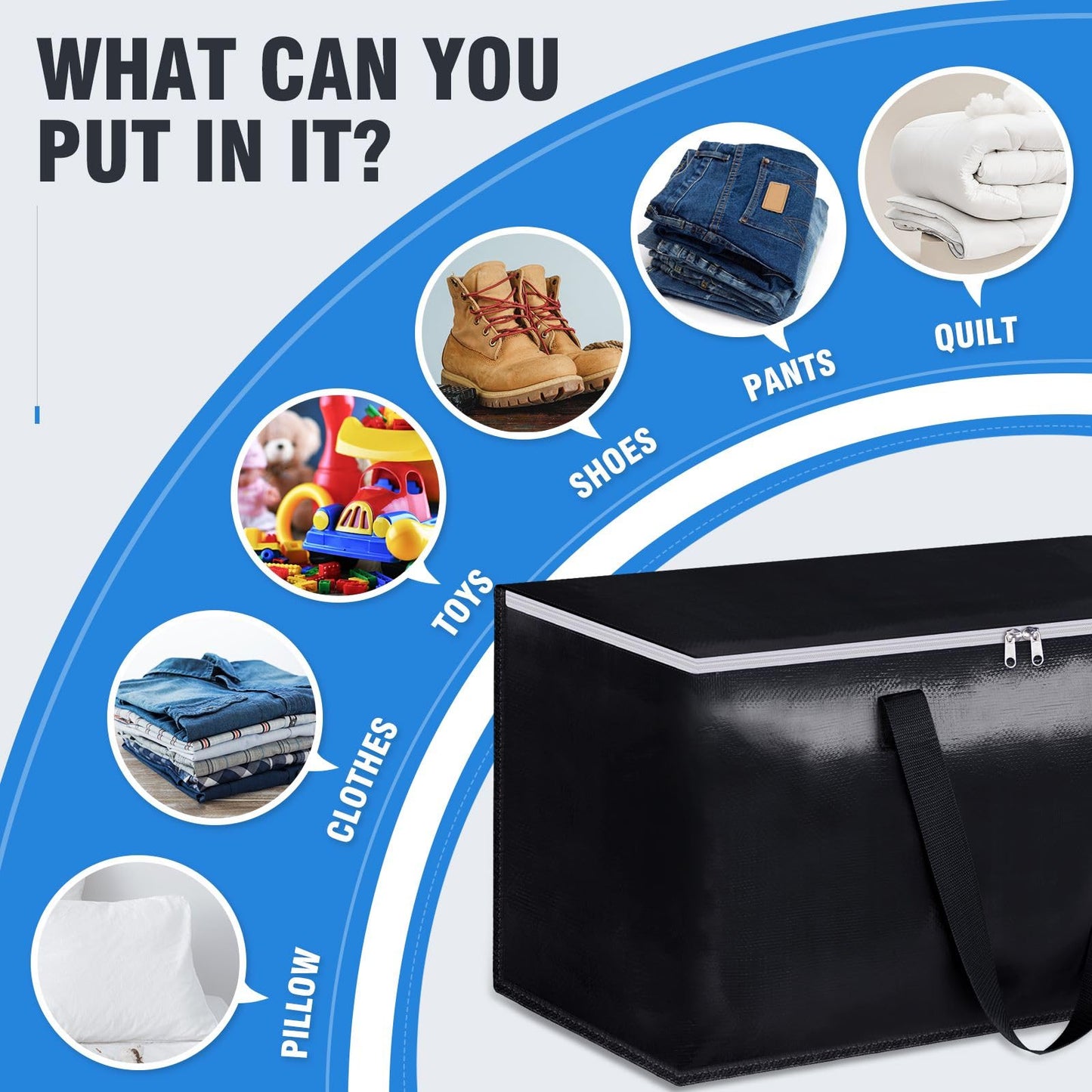 BlissTotes Moving Bags, Heavy Duty Moving Boxes with Zippers Top and Sturdy Handles, Storage Bags for Space Saving and Packing, Collapsible Moving Supplies, Storage Totes (93L, 8-Pack, Black)