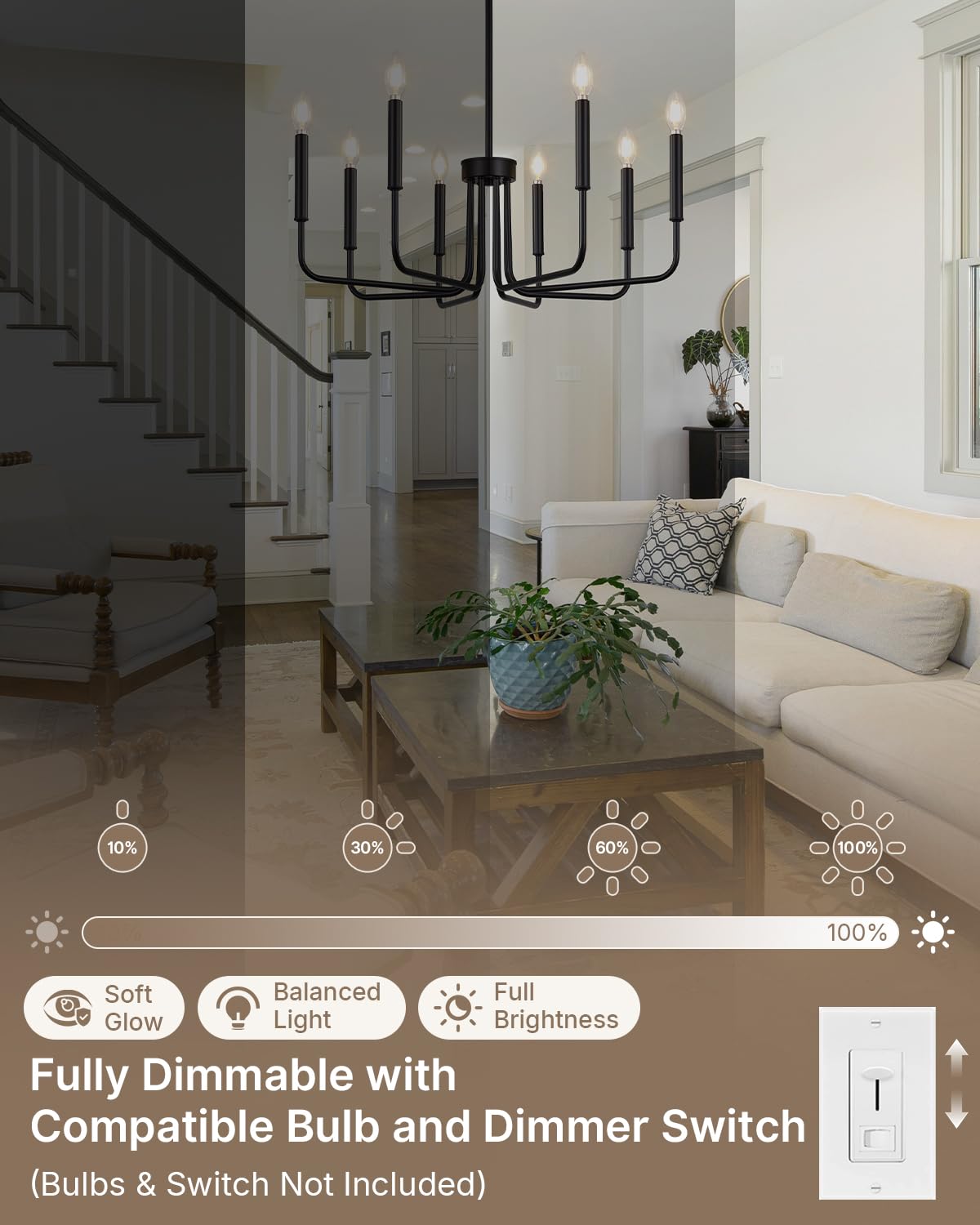 Yunnix 8 Light Black Chandelier, Farmhouse Chandelier for Dining Room Light Fixture Hanging, Industrial Modern Chandelier for Bedroom, Entryway, Foyer, Staircase, Kitchen and Living Room