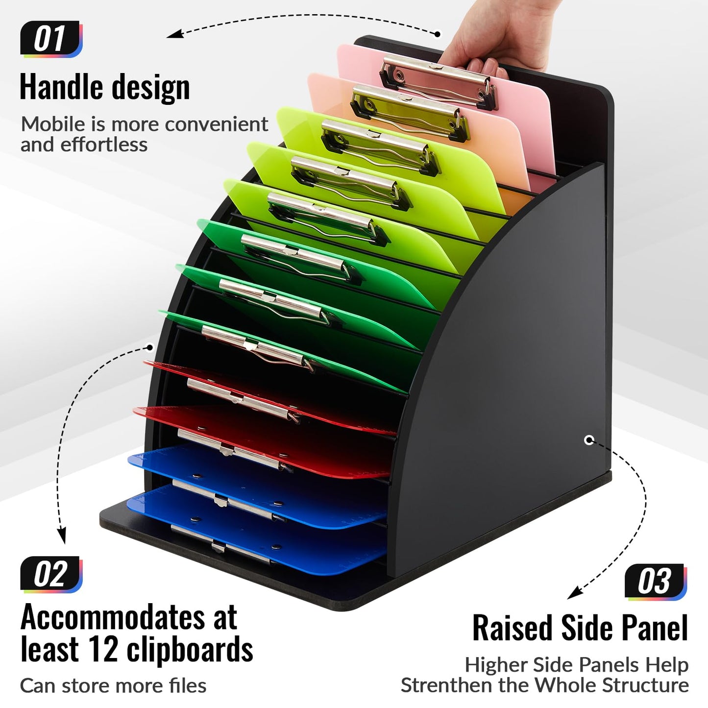 Wonderjune 2 Pcs Wooden Clipboard Holder Storage Metal Rack with Raised Side Panel Clipboard Organization for Classroom Office School Teacher, Clip Boards Not Included(Black)
