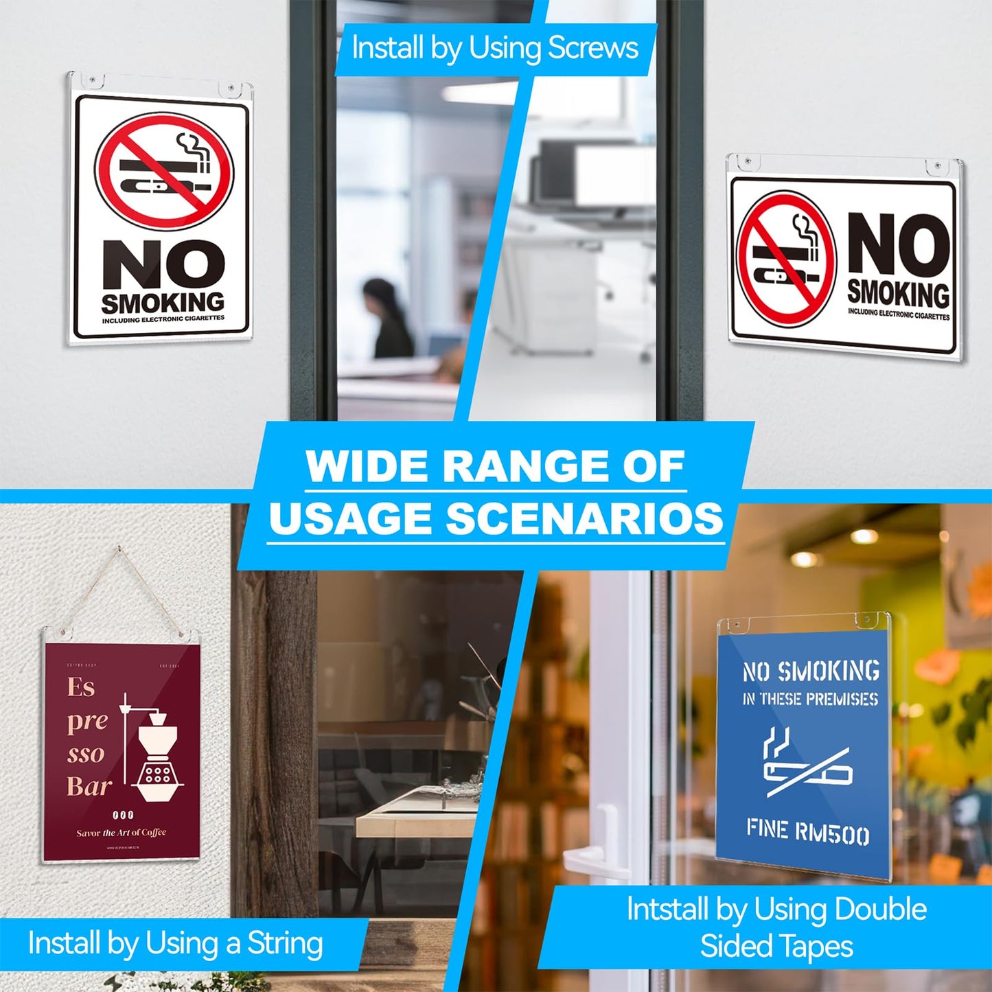 EHWINE 12 Pack 8.5x11 Wall Mount Acrylic Sign Holder, Acrylic Wall Sign Photo Menu Flyer Display Holder, Plastic Clear Picture Adhesive Frames for Office Business Store (Provide Mounting Screws)