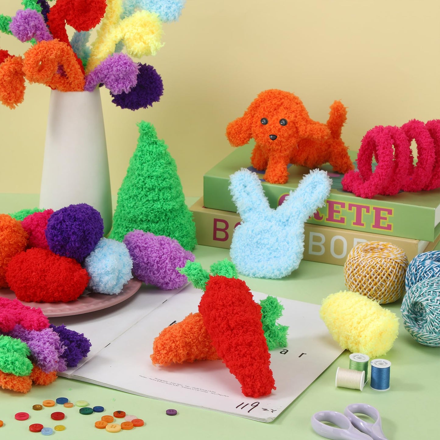 Sonwyoung 24 Pcs 39.37 Inches Jumbo Pipe Cleaners Bulk Coral Fleece Fur Thick Pipe Cleaners Chenille Stems Craft Supplies Valentine's Day Easter Gifts DIY Projects(Classic Color)