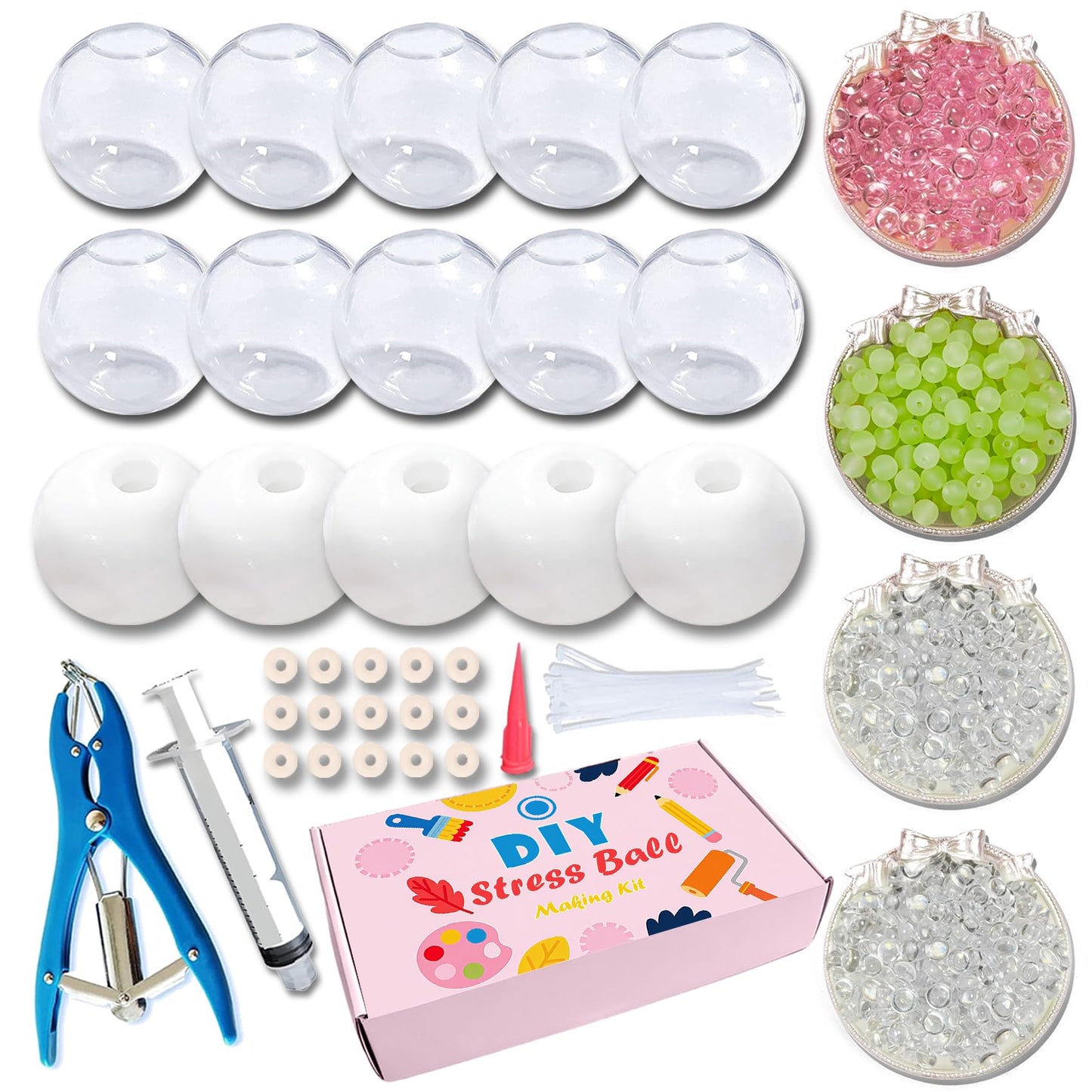DIY Stress Ball Making Kit 15 TPR Skins, 4.2 oz Fillers, 1 Vacuum Tool, 20 Cable Tie for Create ASMR Anxiety Relief Toys Crunchy Relaxing (15pcs)
