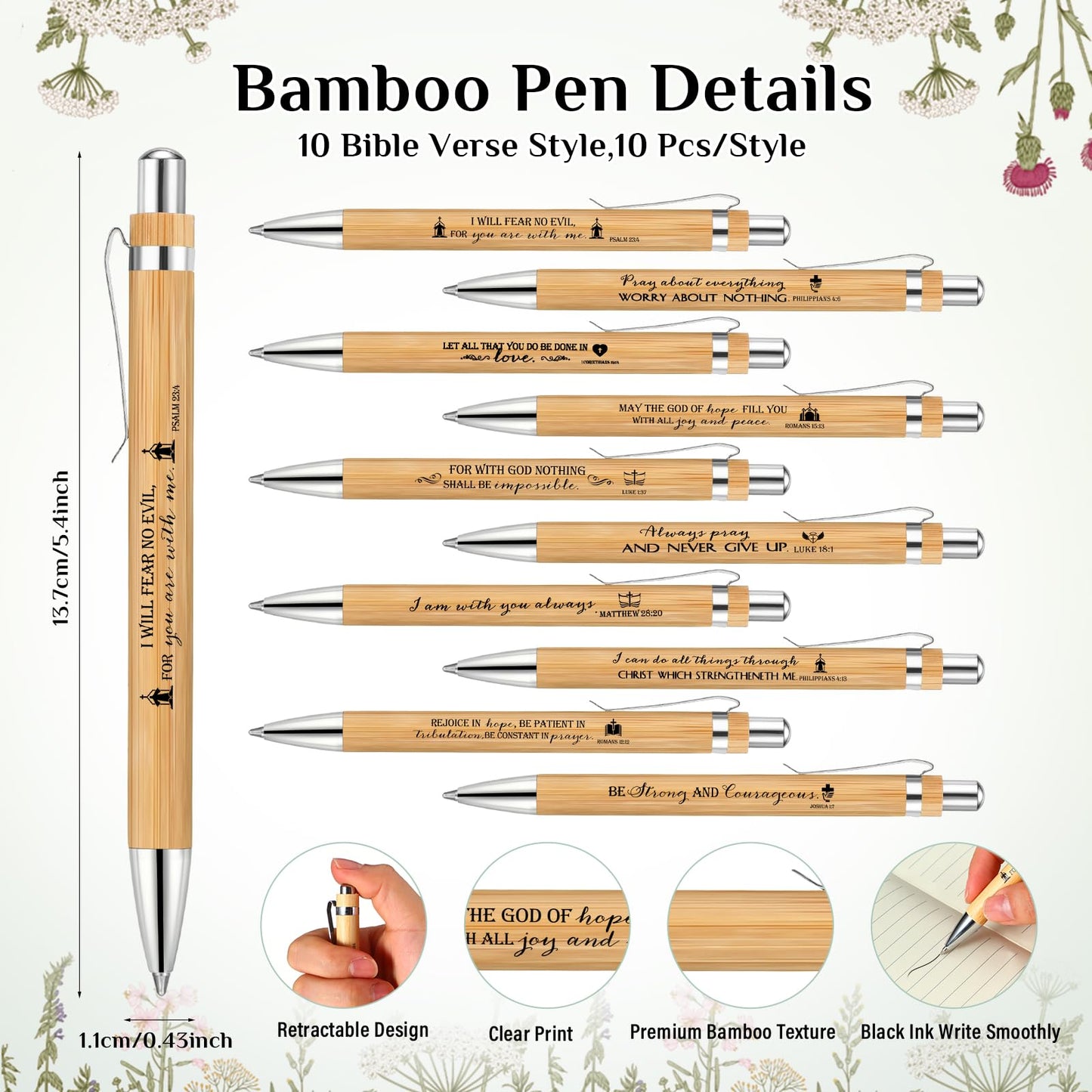 100 Set Christian Religious Gifts Bulk Include Bible Verse Pens and Inspirational Bookmarks Scripture Quote Bible Study Group Church Gifts for Christian Graduation Father's Day Pastor (Bamboo)