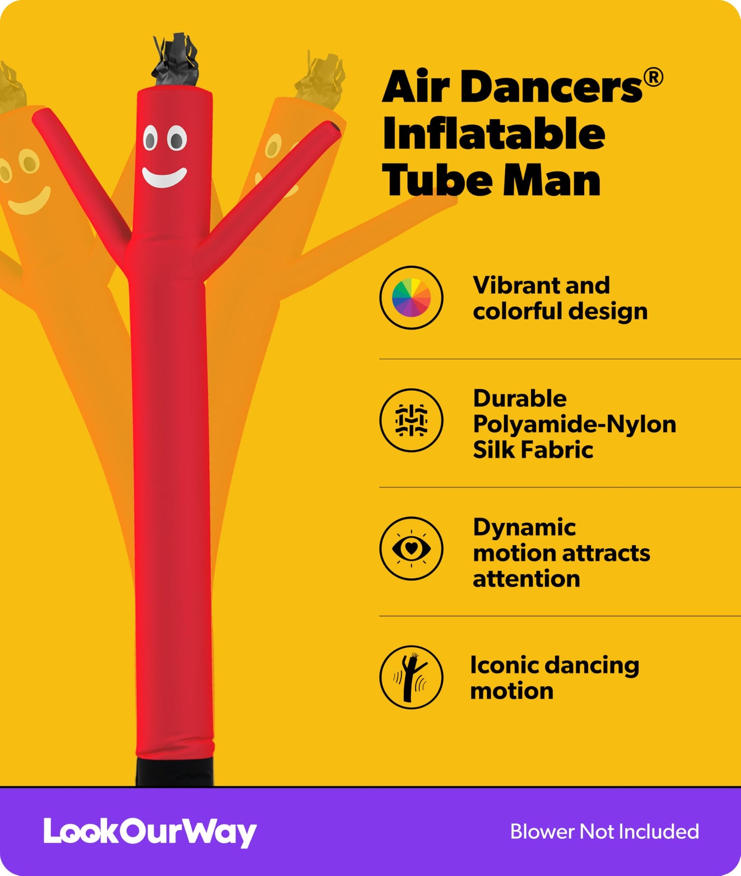 LookOurWay Air Dancers Inflatable Tube Man Attachment - 10 Feet Tall Wacky Waving Inflatable Dancing Tube Guy for Business Promotion - Blower Not Included - Red