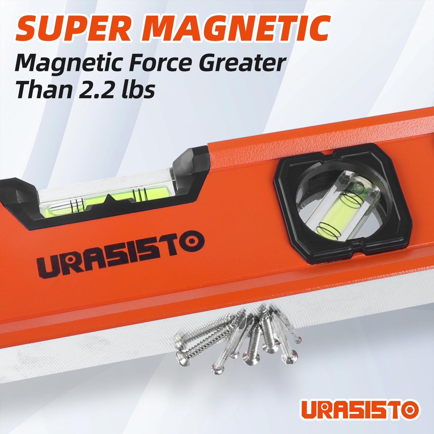 URASISTO 5-Piece Spirit Level Set, 10", 16", 24", 32", 48" Level Set with Magnetic Torpedo Level, 45°/90°/180°Bubbles Measuring, Aluminium Alloy Levels with Carrying Bag