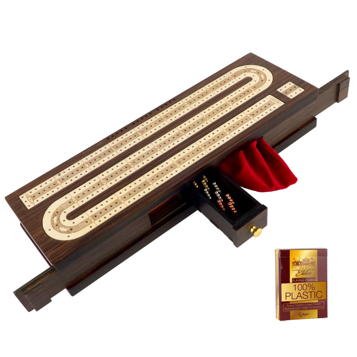 Regal Games Cribbage Board Game Set with Card Storage, Wooden Board & 9 Metal Pegs - Unique Luxury Classic Board Games - Ideal for 2-4 Person