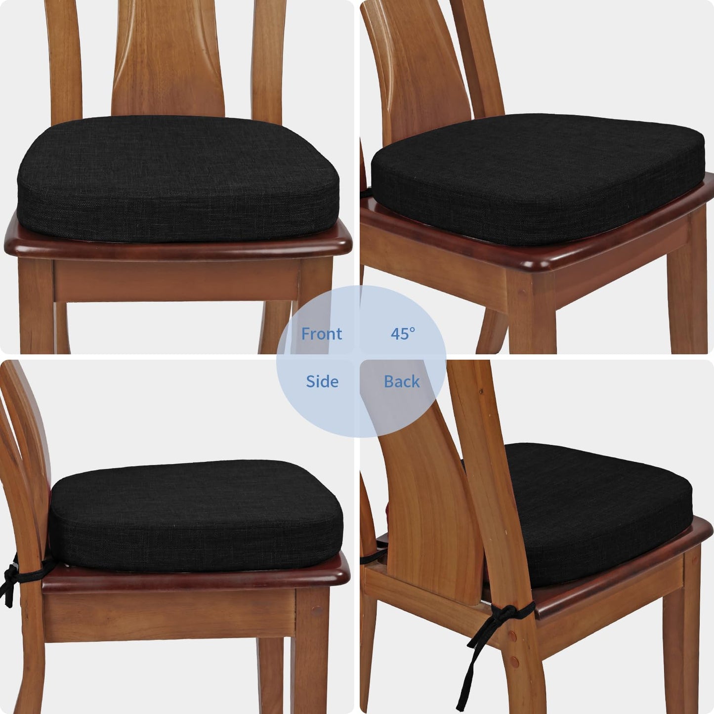 BUYUE Thickened 2.5" Dining Chair Cushions Set of 6, U-Shape High Density Foam Comfortable Chair Pads for Kitchen, Slip Resistant Indoor Seat Cushions (6 PCS, Black)