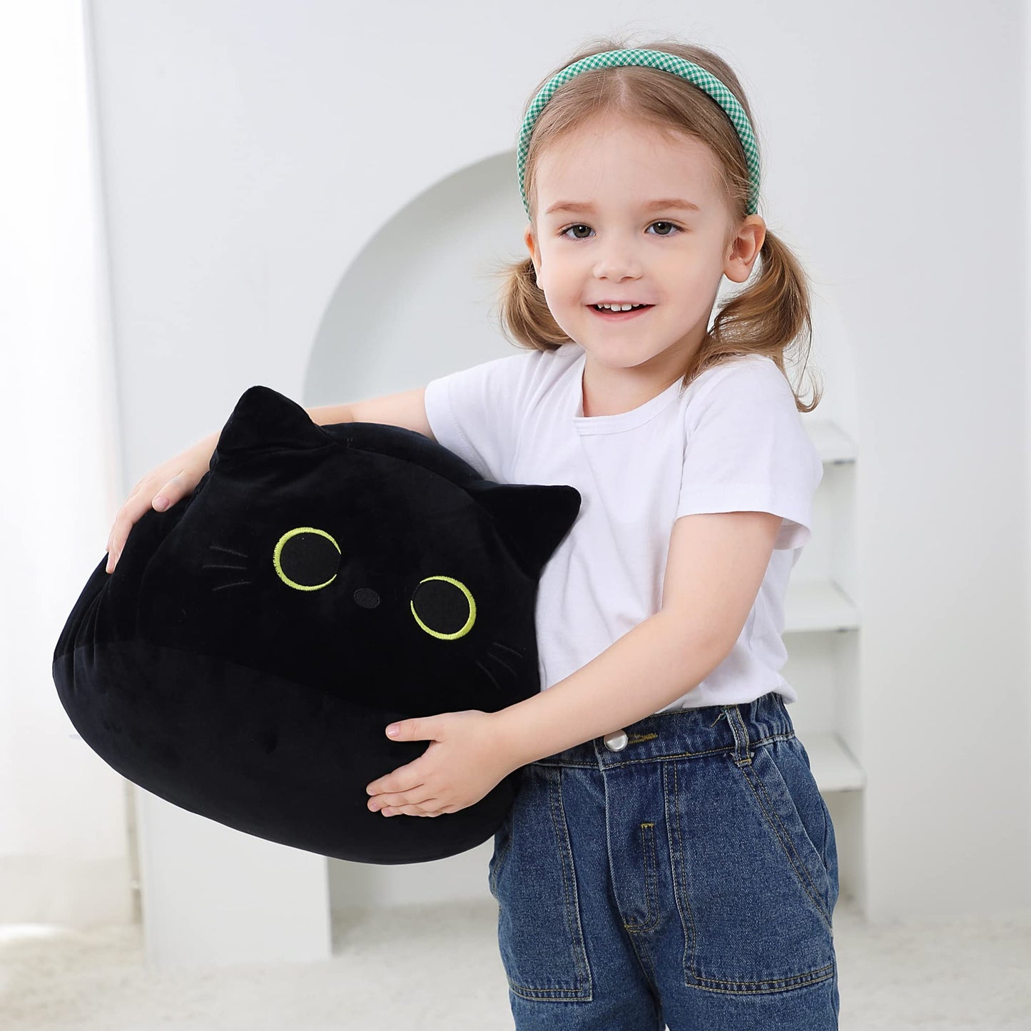 WeBingo Black Cat Plush Toy 16'', Giant Cat Stuffed Animal Plushies Pillow for Girl Boy Kid Adult, Large Big Soft Gift for Birthday Christmas Valentine's Day Home Decor