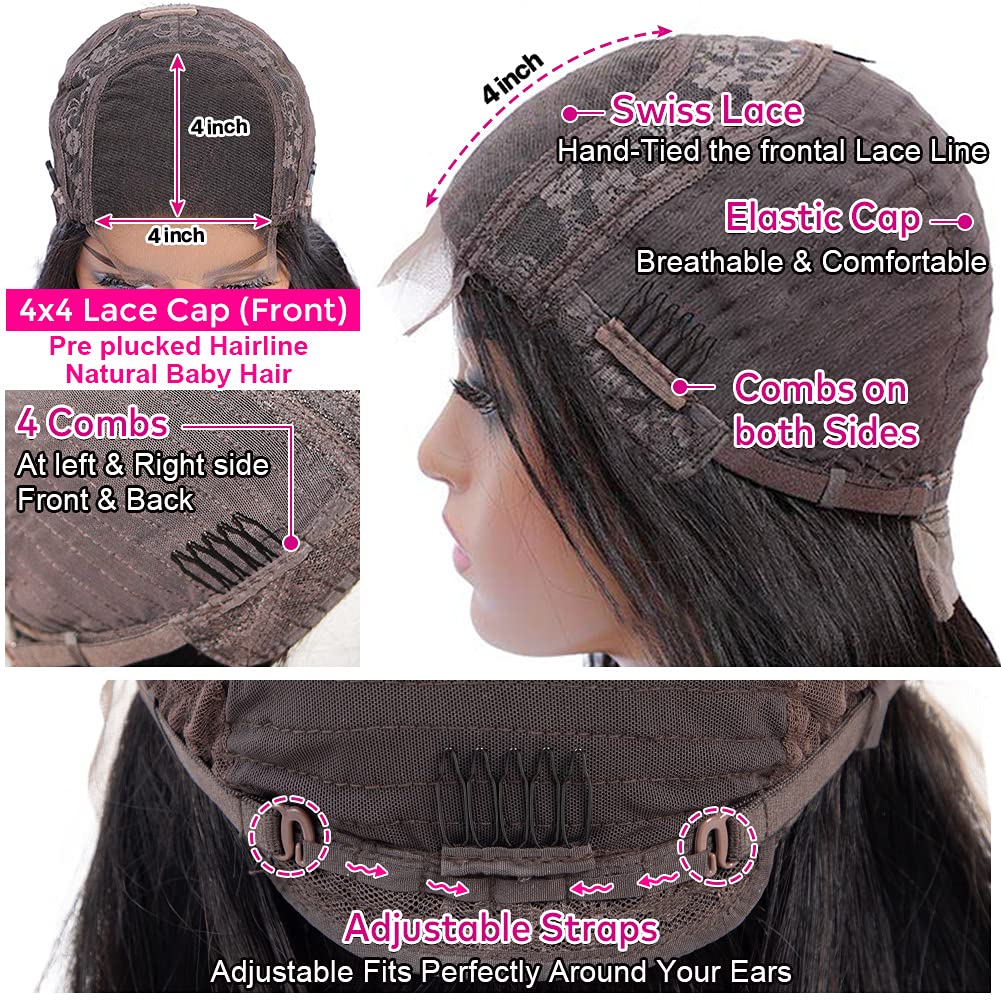 Hedy Body Wave Lace Front Wigs Human Hair Wigs for Black Women Pre Plucked with Baby Hair Glueless 220% Density 4x4 Lace Closure Wigs Human Hair Natural Color(24 Inch)