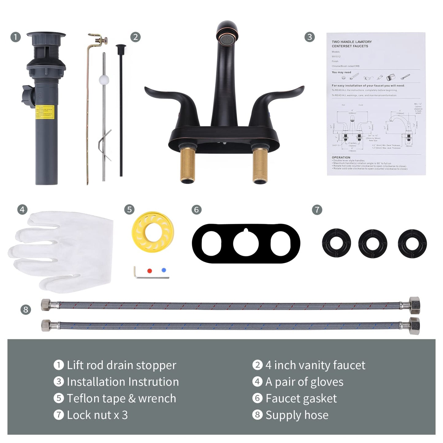 WOWOW Bathroom Faucet 4 inch Centerset Oiled Rubbed Bronze Bathroom Sink Faucet Lift Rod Drain Assembly Stainless Steel Faucets for Bathroom Faucet Retro Lavatory