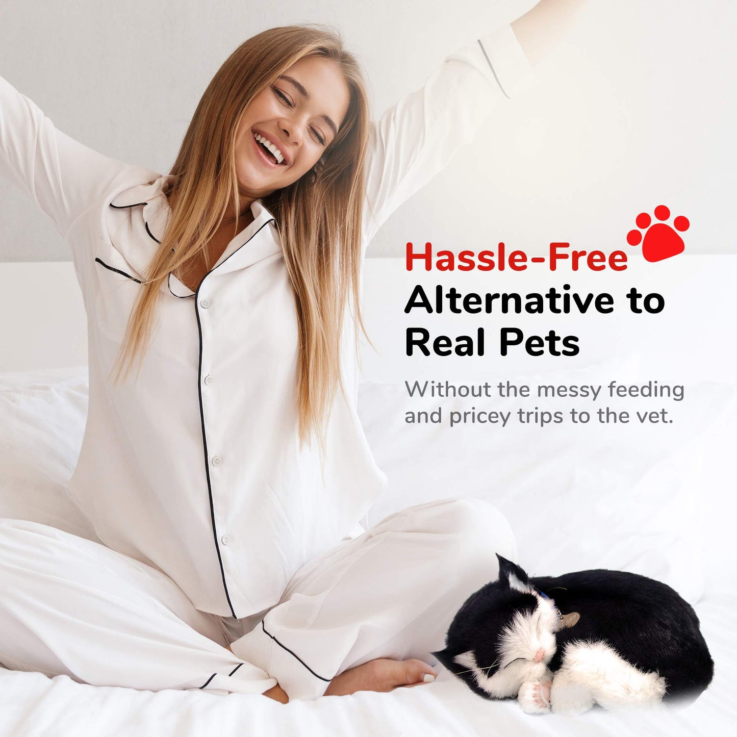 Original Petzzz Black and White Shorthair Kitten, Realistic, Lifelike Stuffed Interactive Pet Toy, Breathing Pets, Companion Pet Cat with 100% Handcrafted Synthetic Fur – Perfect Petzzz