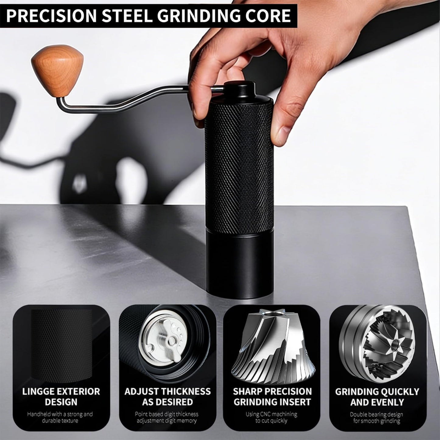 Agilive Manual Coffee Grinder, Adjustable Grinding Settings, Stainless Steel Burrs, Portable Hand-Cranked Coffee Grinder, For Espresso, Drip Filter, French Press Filter, Compact And Durable (black)