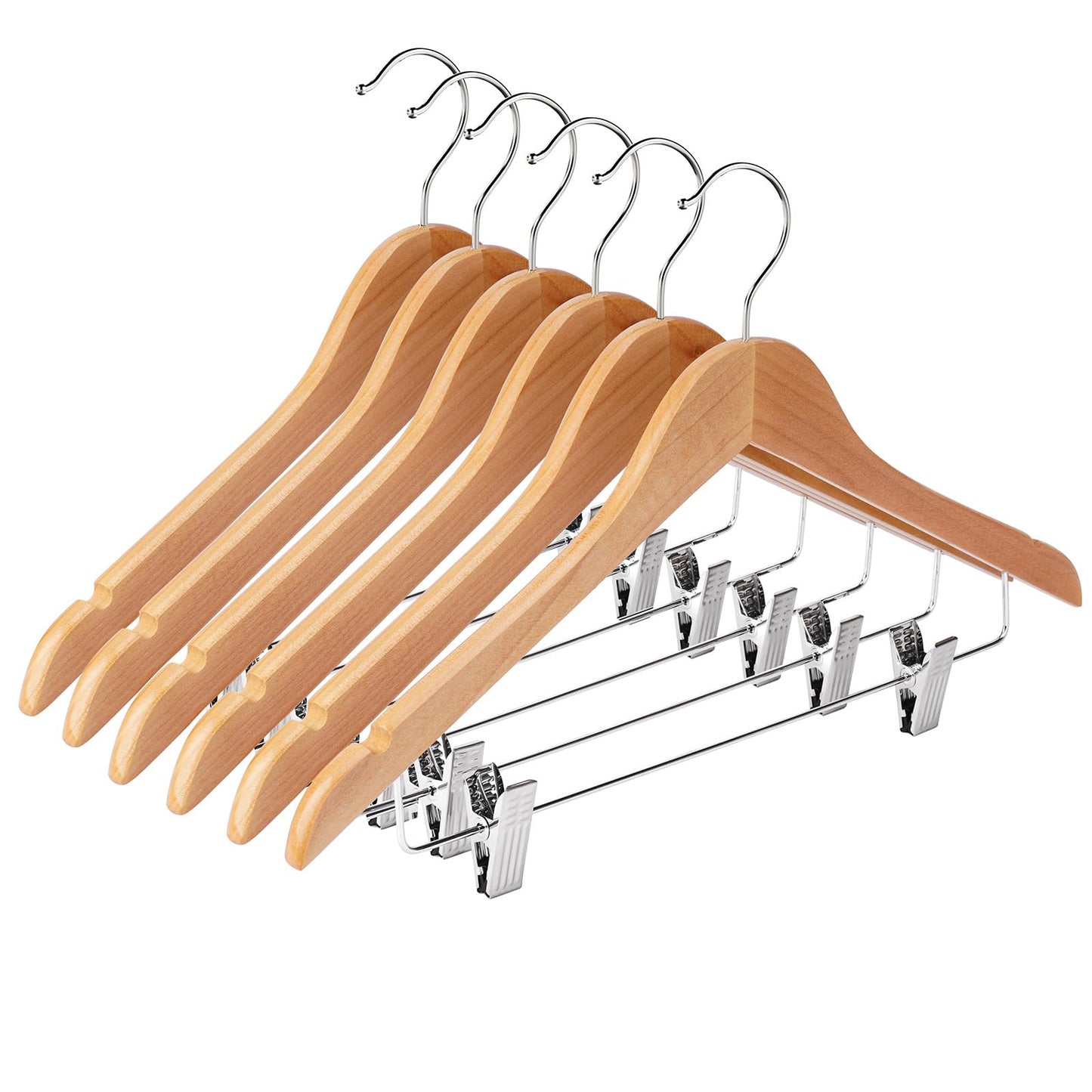 Ulimart Wooden Hangers with Clips 24 Pack Wooden Pants Hangers,Skirt Hangers with Adjustable Clips,Hangers for Pants,Jeans,Slacks,Shorts（Natural）