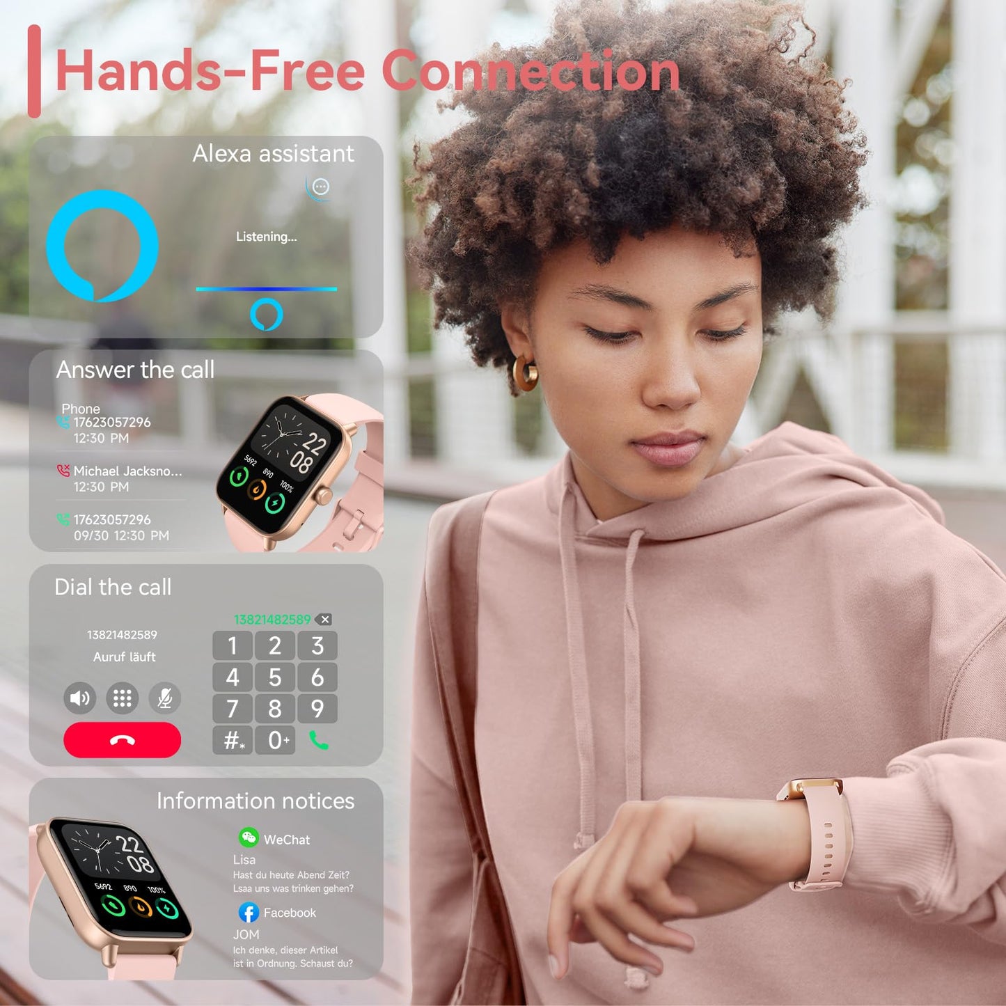 aeac Smart Watches for Women Android & iPhone, 1.8" HD Smart Watch with Bluetooth Call (Answer/Make), Fitness Watch with 110 Sport Mode/Heart Rate/SpO2/Sleep Monitor/Calories/IP68 Waterproof Alexa ﻿
