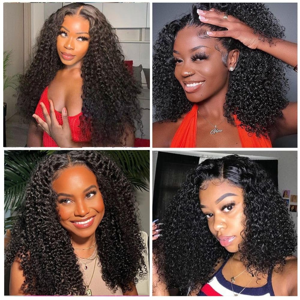 Curly Lace Front Wigs Human Hair 13x6 Kinky Curly HD Transparent Lace Frontal Wig for Women Short Curly Human Hair Wigs Pre Plucked With Baby Hair 220% Density Glueless Hair Curly Wigs (16 Inch)