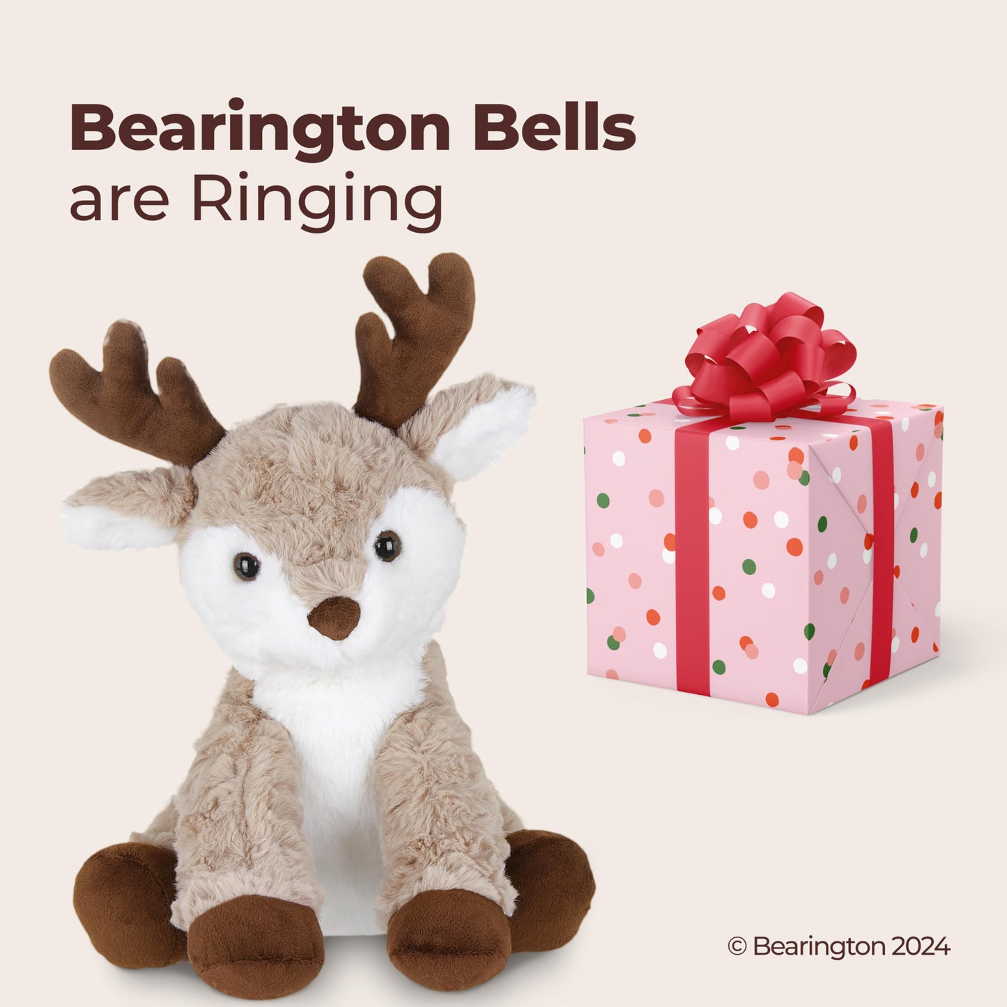 Bearington Reiny Plush Reindeer Stuffed Animal, 11.5 Inch Stuffed Reindeer Plush Toy, Ideal Christmas Stuffed Gift for Toddlers, Kids & Teens