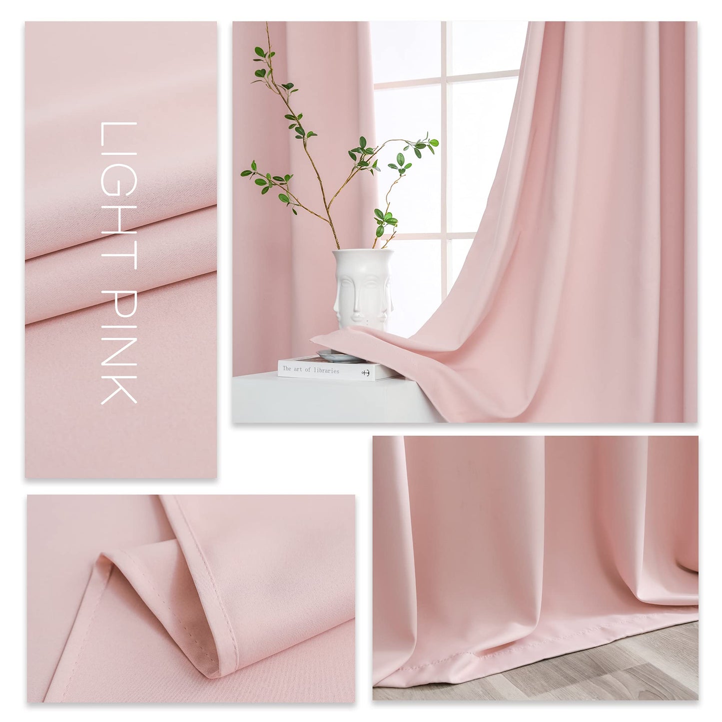 YGO Home Fashion Thermal Insulated Solid Grommet Top Blackout Curtains for Girls Bedroom Living Room Light Pink 52x84 inch 2 Panels
