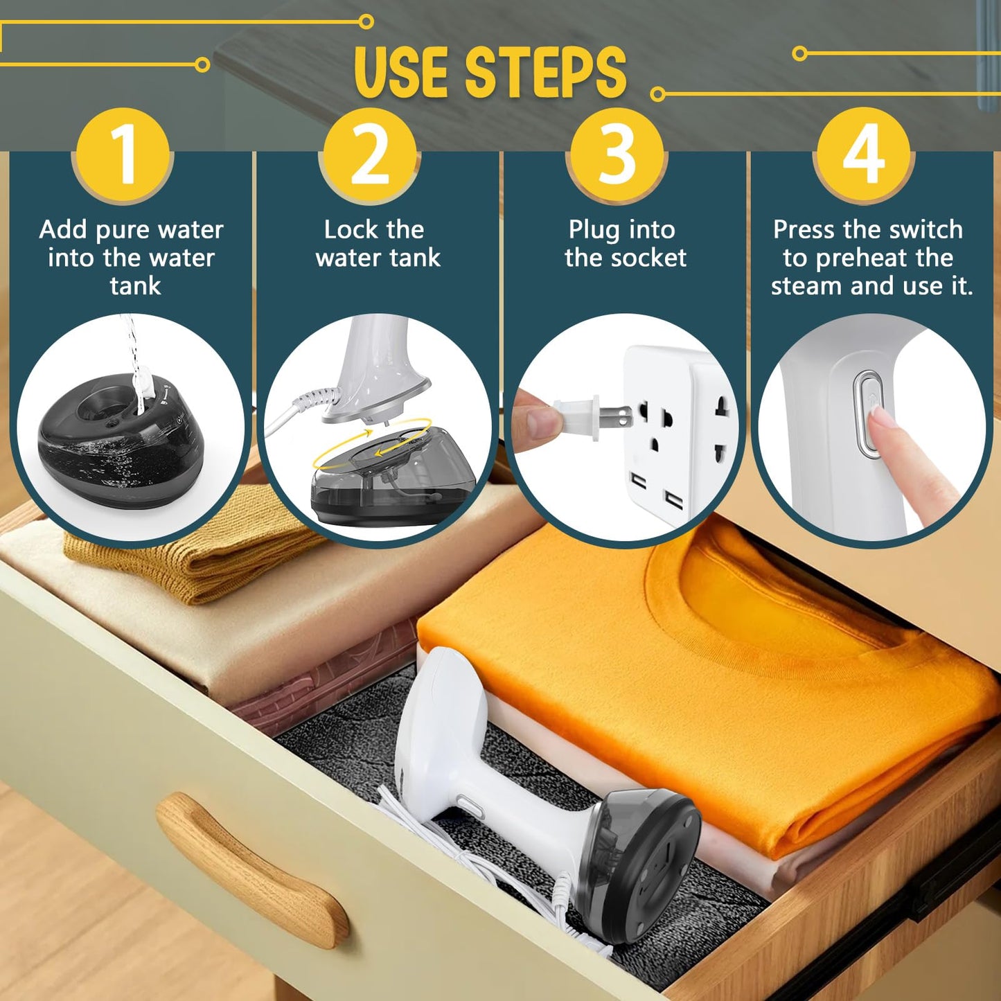 Rolipo Steamer for Clothes 1350W, Portable Handheld Clothes Steamer for Home & Travel, Upgraded 400ML Tank, Fast Heat-Up Wrinkle Remover with Leak-Proof Design