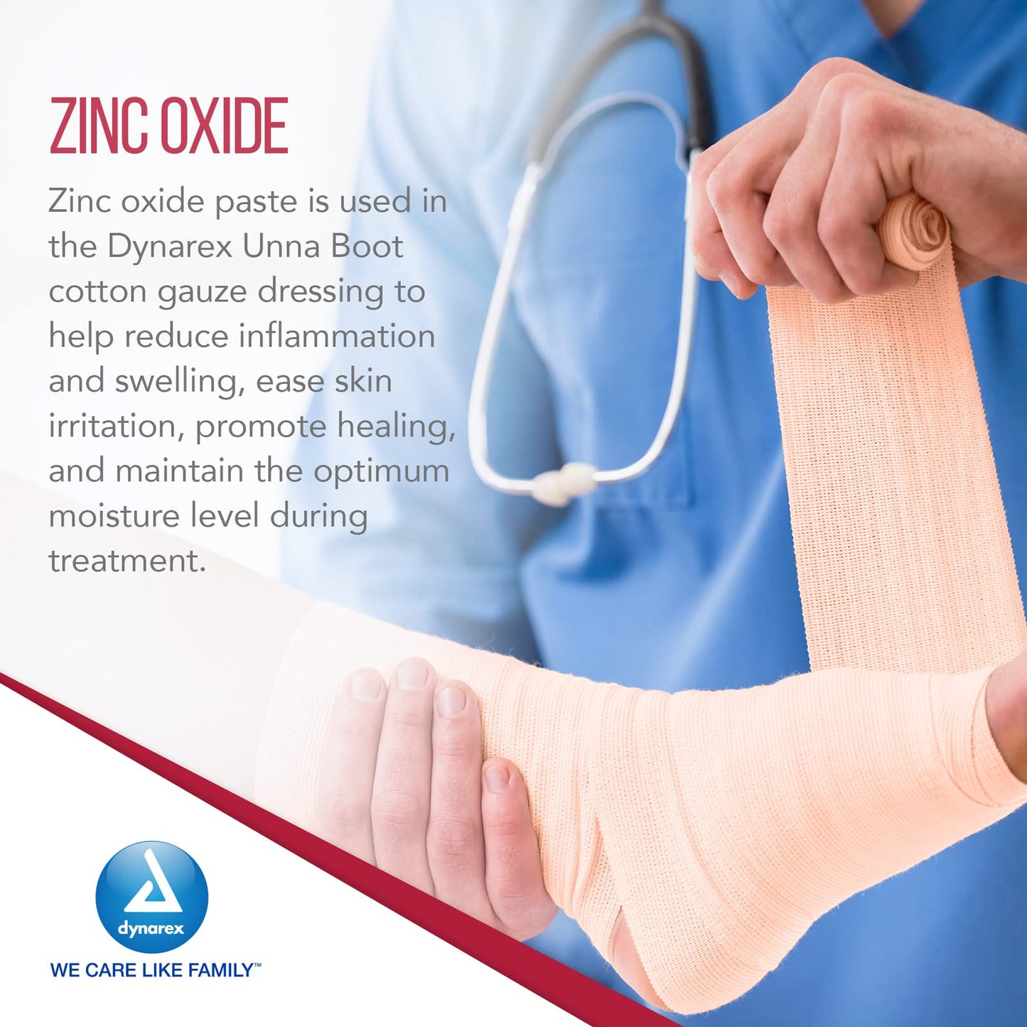 Dynarex Unna Boot Bandage, Compression for Leg Ulcers with Calamine, Soft Cast, White, 4” x 10 yds, 1 Case of 12, Individually Packaged (Packaging May Vary)