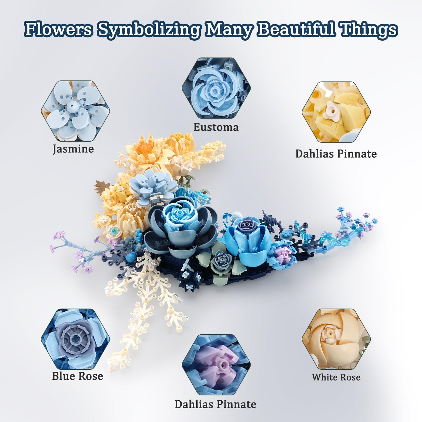 Blue Moon Flower Bouquet Building Set, Botanical Collection Artificial Flowers Building Blocks, Compatible with Lego Flowers for Adults - Gift for Christmas & Valentines, Décor Wall Art Decoration