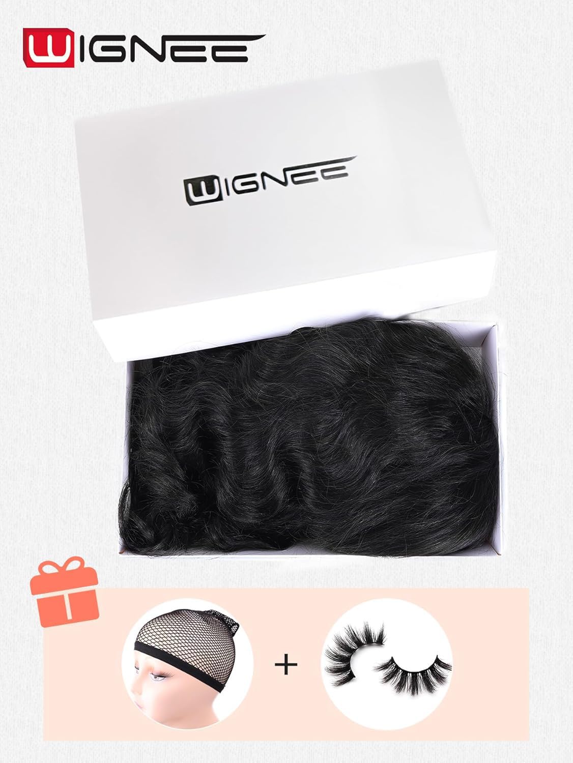 WIGNEE Natural Wave Wigs with Bangs 100% Brazilian Human Hair Fashion Wave Wigs Natural Black (14 Inch)