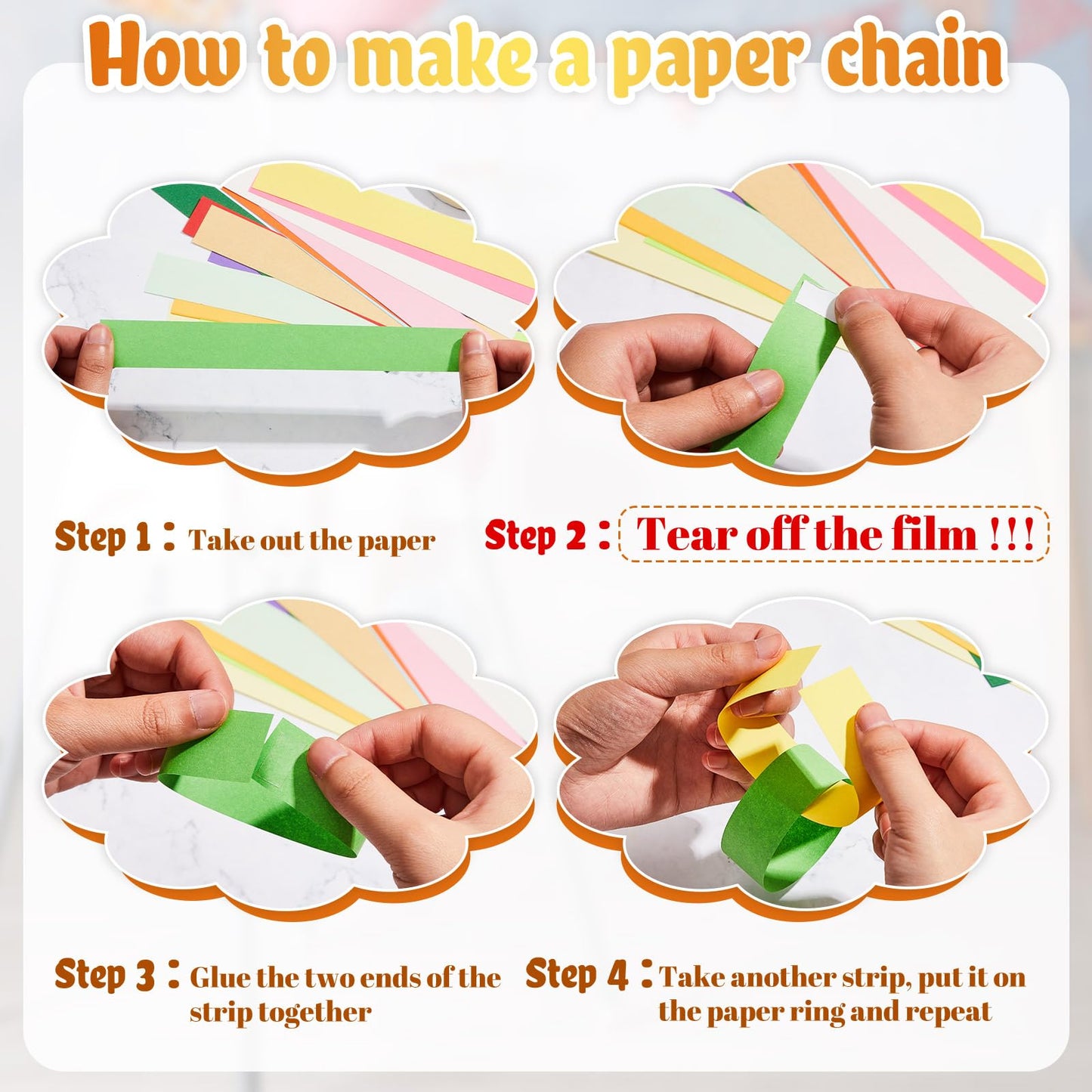 Lincia 2000 Sheets Valentine Paper Chain Garland, Construction DIY Crafts Chain Strip for Winter Holiday Party Decor, 1x8 Inch with Double Sided Tape (Bright)